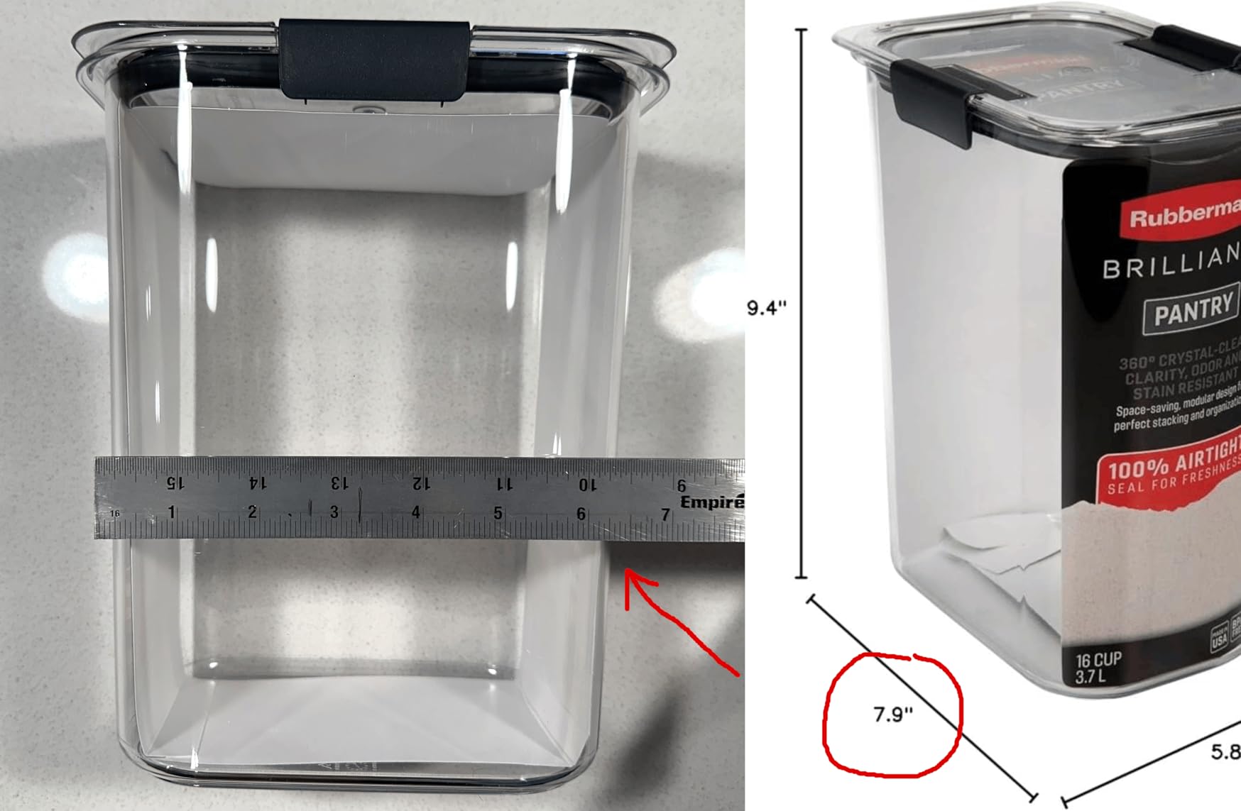 Rubbermaid Brilliance Plastic Food Storage Pantry Baking Set, 3 Containers with Lids (6 Pieces Total), BPA-Free, Clear customer photo 1