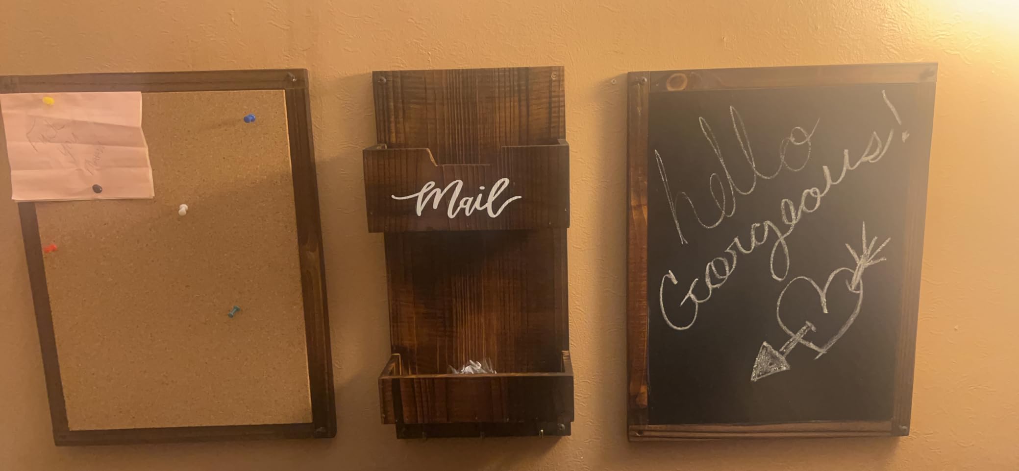 MyGift Rustic Burnt Wood Command Center Wall Organization Set with Chalkboard, Bulletin Cork Board, Mail Slot, Caddy Tray and 3 Key Holder Hooks customer photo 1