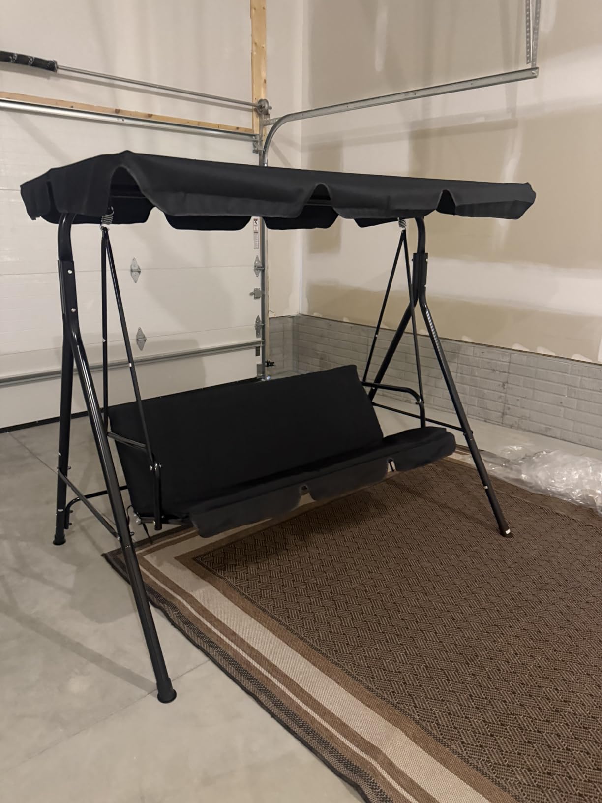 AECOJOY Porch Swing with Stand, Outdoor Swings for Adults, 3-Seat Outdoor Swing with Canopy, Outside Swing Bench with Removable Cushion, Suitable for Backyard, Garden, Yard, Poolside, Balcony (Black) customer photo 1