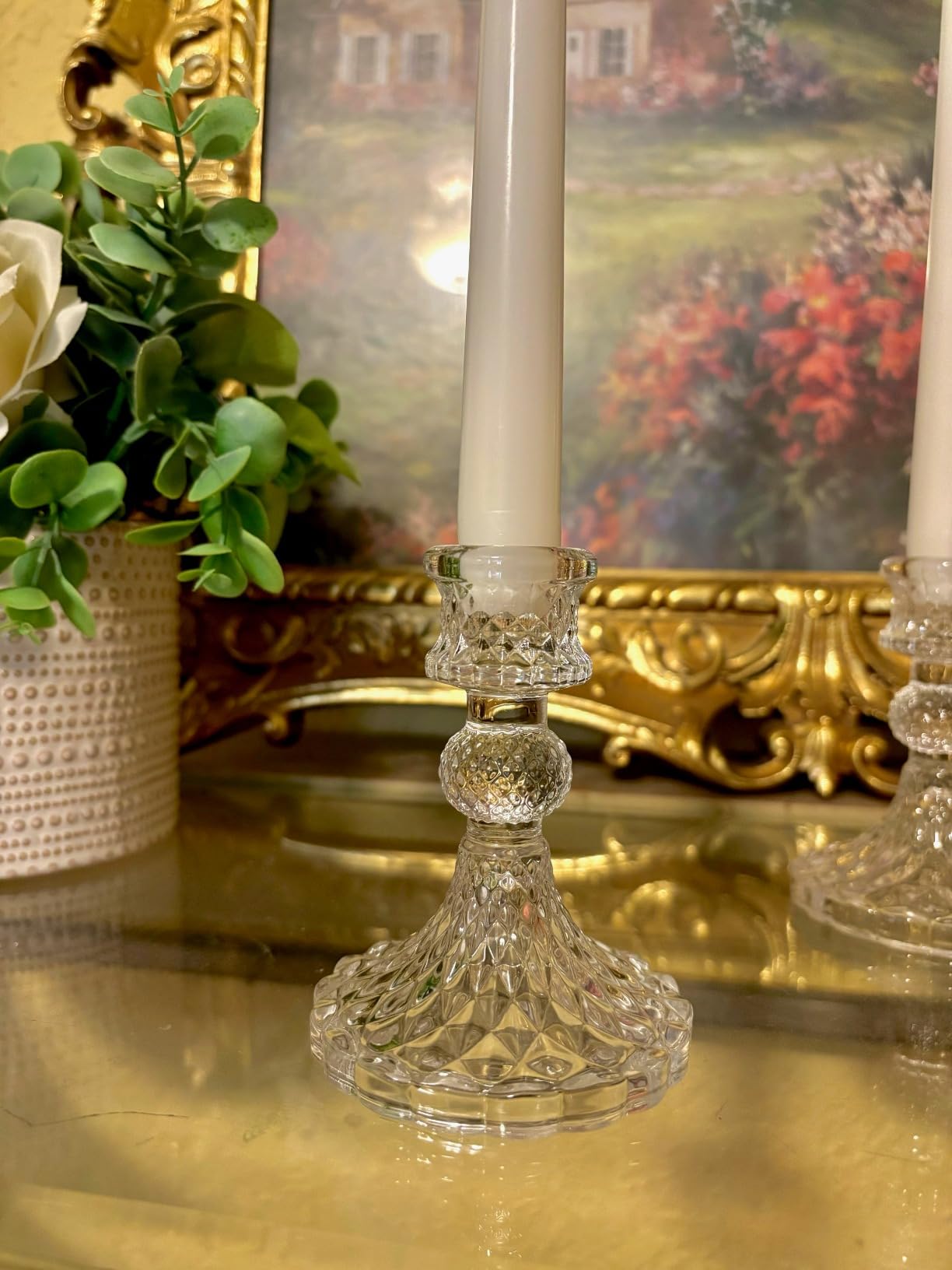Taper Candle Holders Set of 2, Clear Glass Candlestick Holder Fit 0.8 Inch Candles, 4 Inch Tall Crystal Decorative Candle Stand Centerpiece for Table Wedding Dinning Party customer photo 1