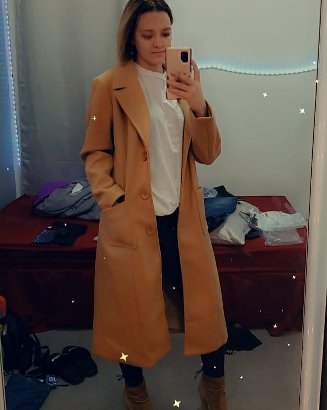 chouyatou Women's Big Notch Lapel Single Breasted Mid-Long Wool Blend Coat customer photo 1