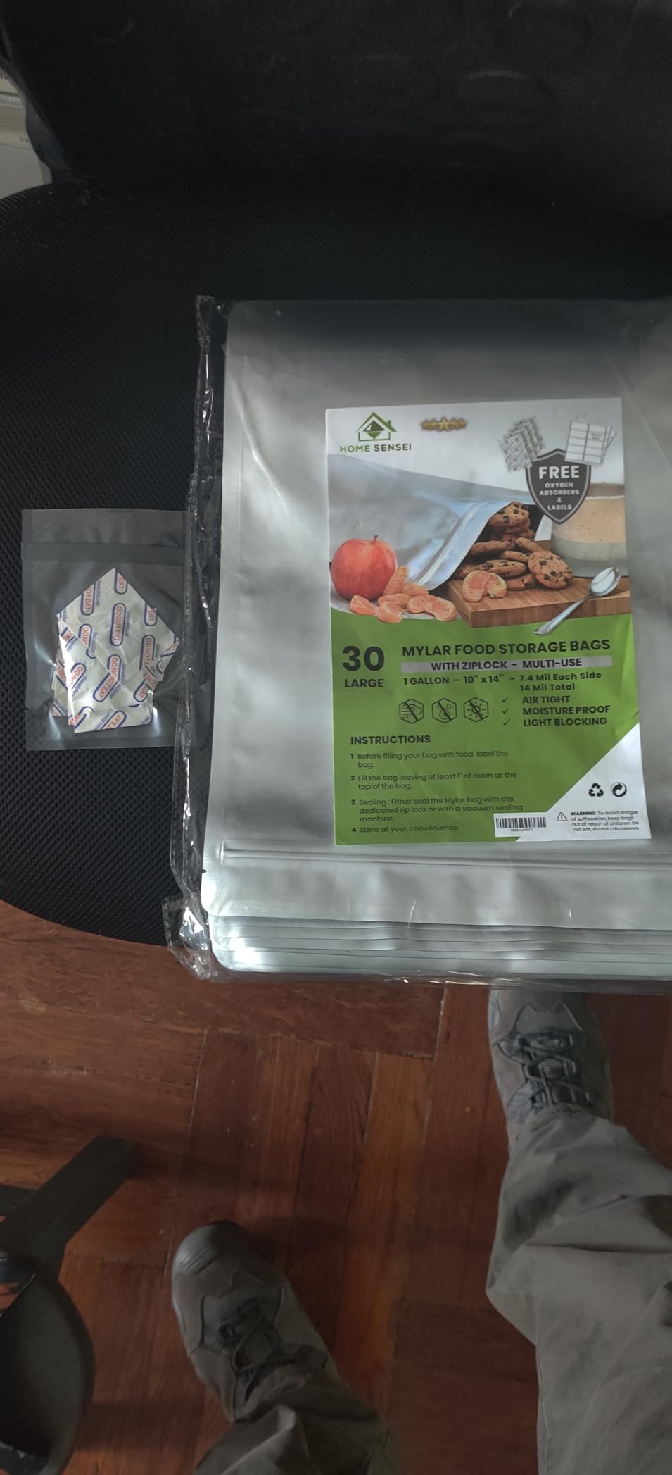 30 Mylar Bags for Food Storage 1 Gallon - Extra Thick 15 Mil - Long Term & Food Grade - Mylar Bags with Oxygen Absorbers 400cc- Zipper, Resealable, Stand-up Gousset - Bolsas Mylar con Abosrbentes customer photo 1