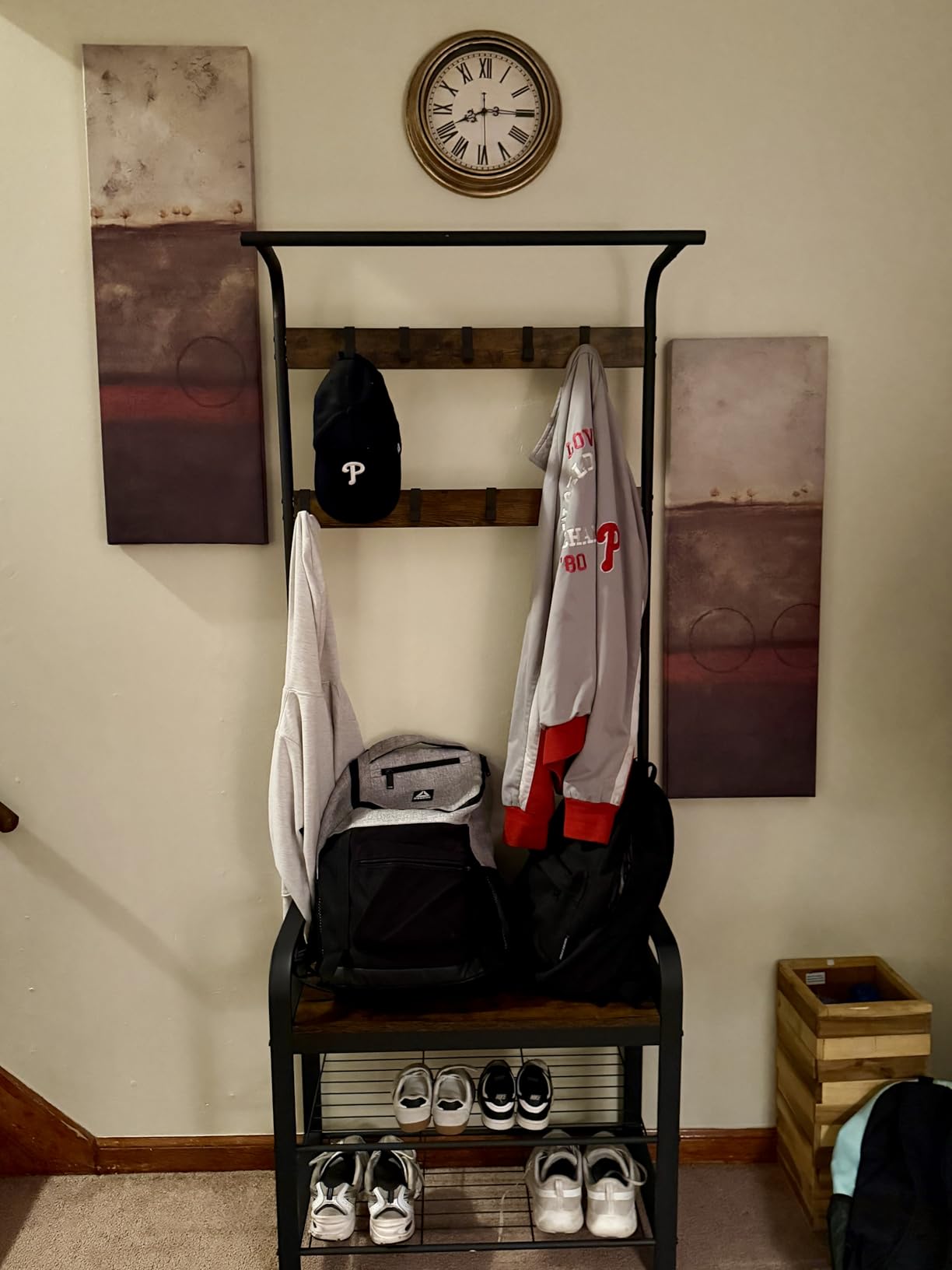 VASAGLE Coat Rack, Hall Tree with Shoe Bench for Entryway, Entryway Bench with Coat Rack, 4-in-1, with 9 Removable Hooks, a Hanging Rod, 13.3 x 33.1 x 72.1 Inches, Rustic Brown and Black UHSR400B01 customer photo 1