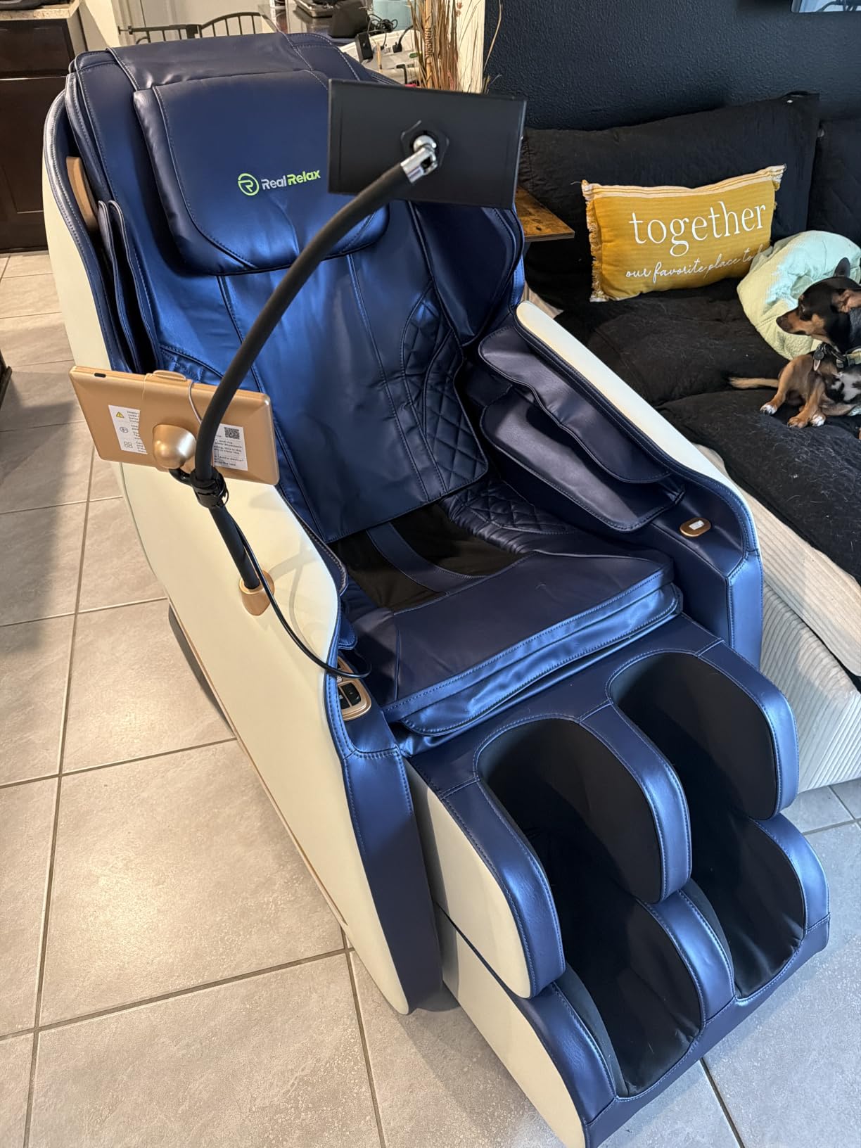 Real Relax 2025 Massage Chair Full Body,Zero Gravity 3D SL-Track Shiatsu Massage Recliner Chair with Heat Body Scan Bluetooth Foot Roller APP Control, Child Lock, Favor-06,Brown customer photo 1
