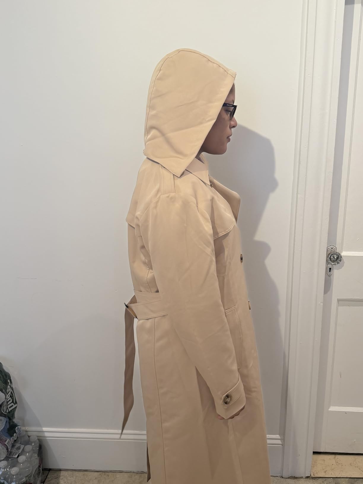 Womens Long Trench Coat Double Breasted Windproof Overcoat With Belt customer photo 2