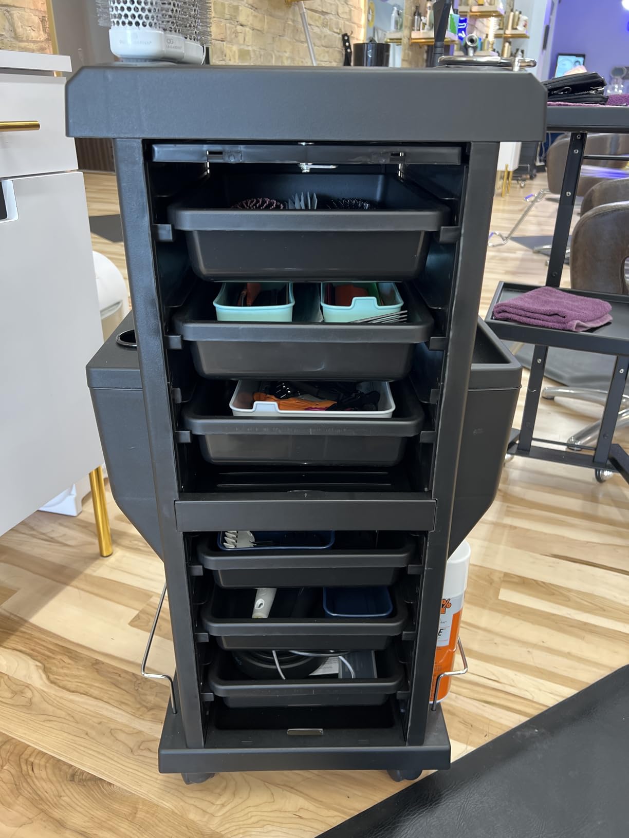 TASALON Lockable 6-Tray Salon Rolling Cart with 2 Holders, Black | Space-saving mobile trolley to organize tools for hair salons and beauty workstations customer photo 1