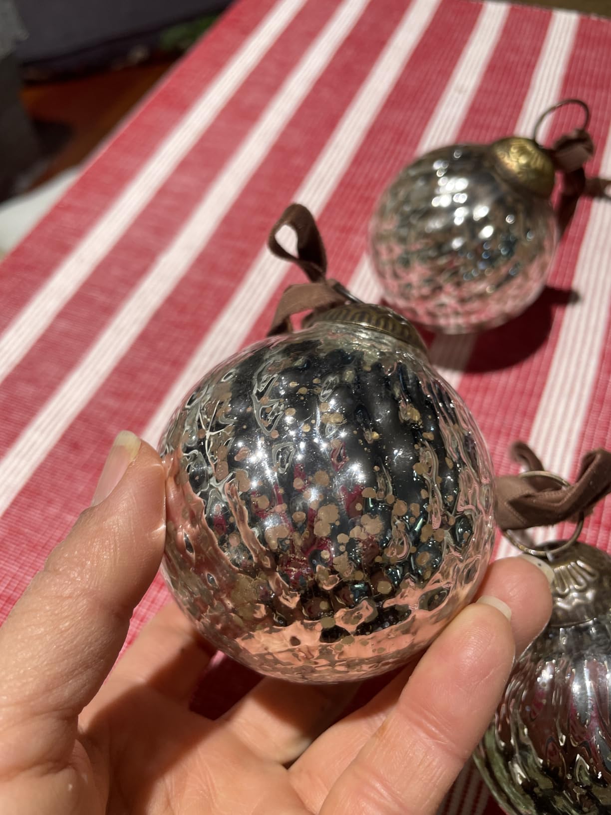 Set of 4 Red Mercury Glass Ornaments (3.15
