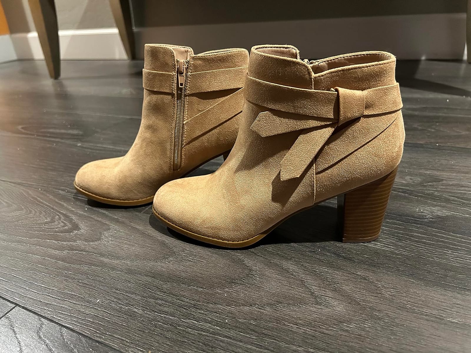 PiePieBuy Women's Tie Knot Chelsea Pump Ankle Boots Closed Toe Stacked Heel Booties Shoes customer photo 2