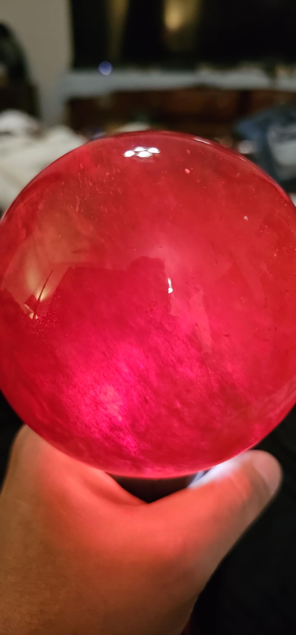 GYKLE 4 Inch Red Crystal Ball with Stand, Large Natural Crystal Ruby Sphere customer photo 1