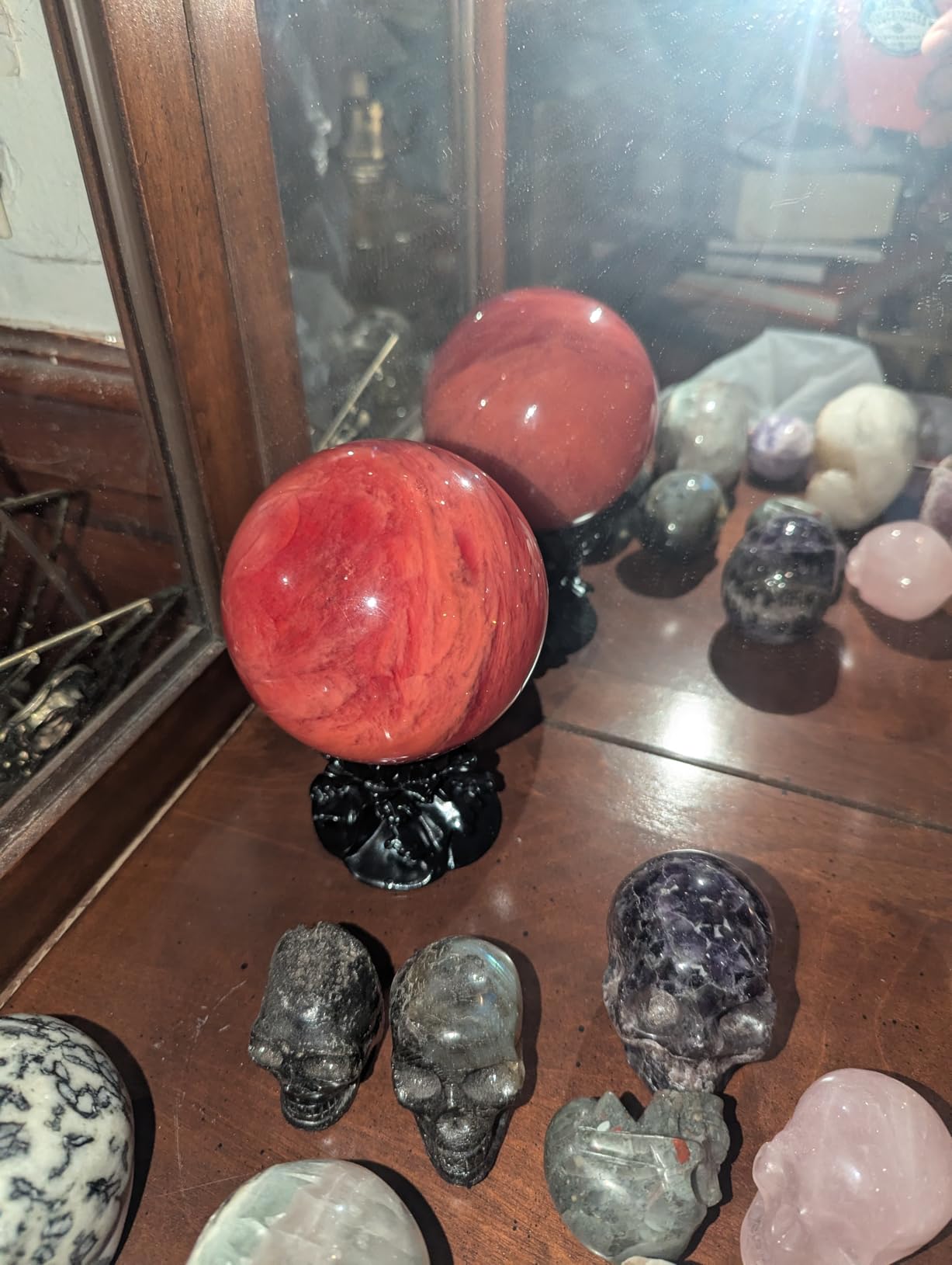 GYKLE 4 Inch Red Crystal Ball with Stand, Large Natural Crystal Ruby Sphere customer photo 2