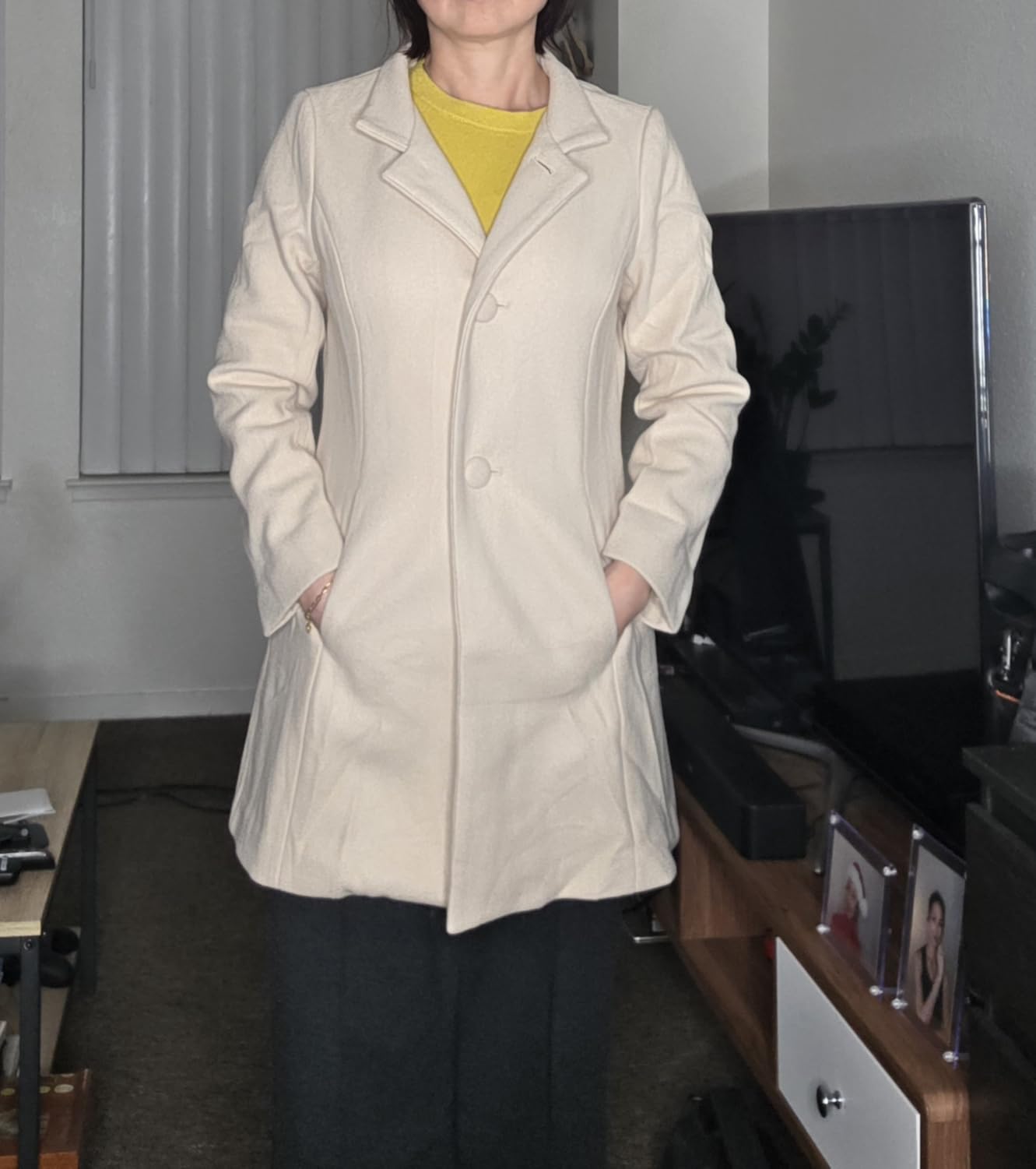 Allegra K Women Winter Overcoat Mid-Long Stand Collar Single Breasted Coat customer photo 1