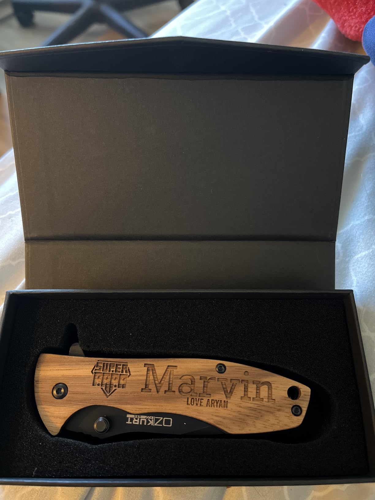 Gifts for Men, Personalized Engraved Oak Wood Pocket Knife - 36 Icons, 20 Stylish Font - Custom Pocket Knives customer photo 1