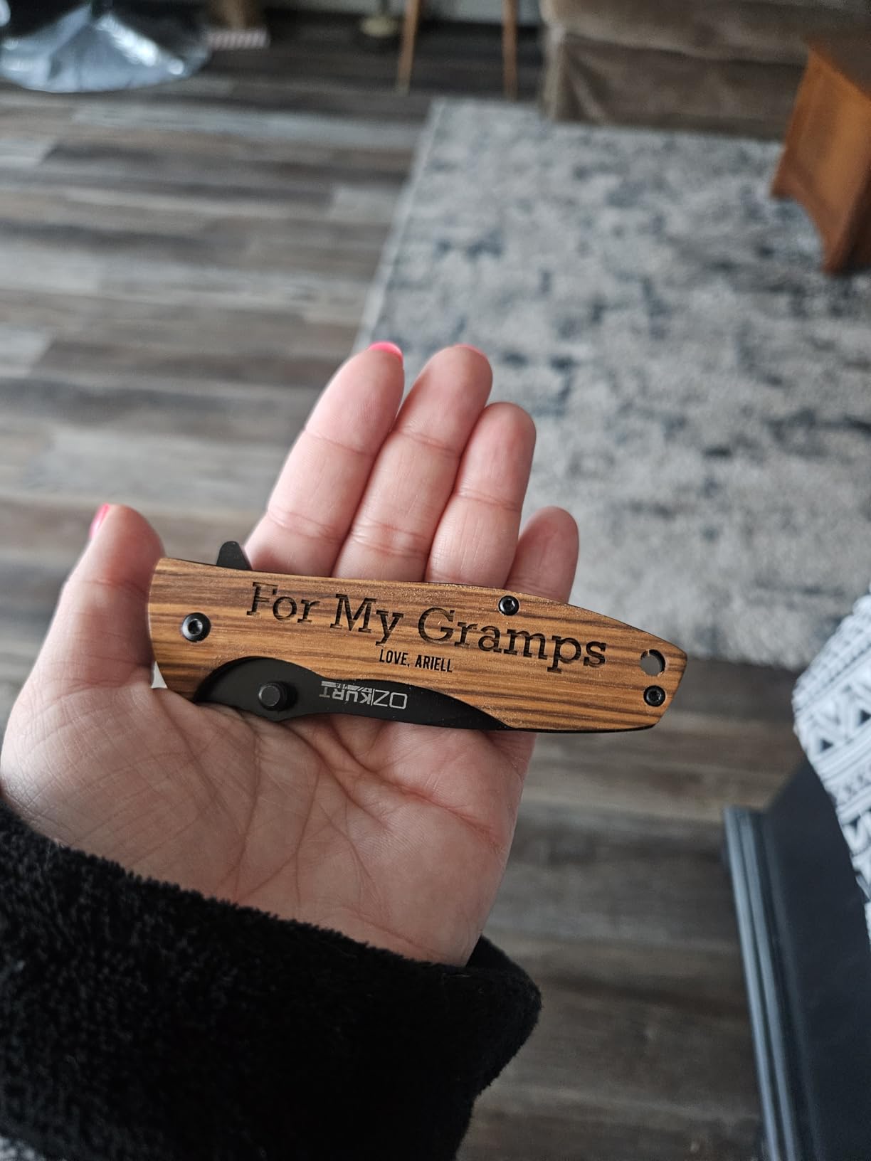 Gifts for Men, Personalized Engraved Oak Wood Pocket Knife - 36 Icons, 20 Stylish Font - Custom Pocket Knives customer photo 2