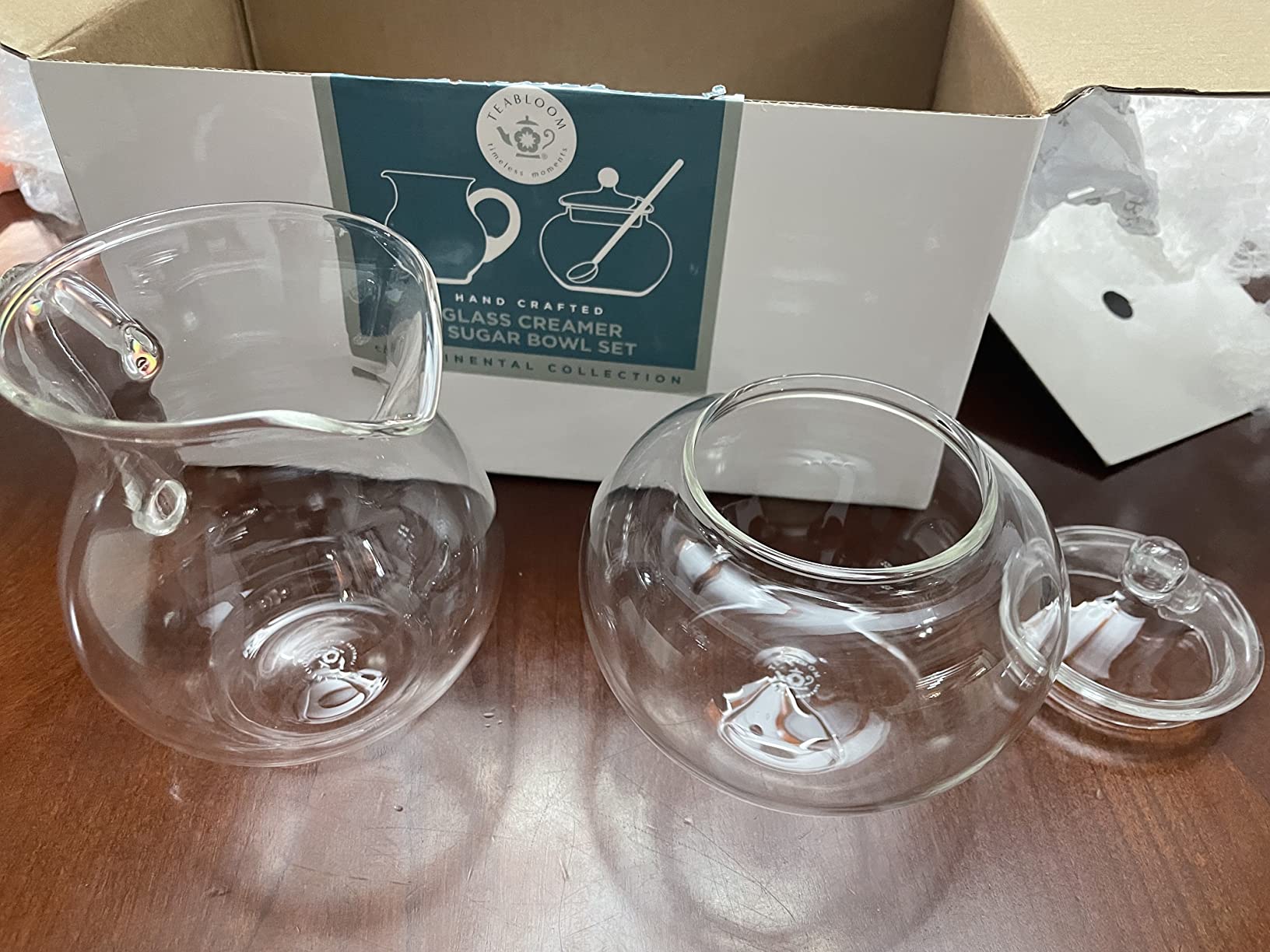 Teabloom Stain-free & Odor-free Borosilicate Glass Sugar and Creamer Set - Tea or Coffee Serving Set Includes Cream Pitcher, Sugar Bowl with Lid and Spoon (Serves up to 5-6 People) customer photo 1