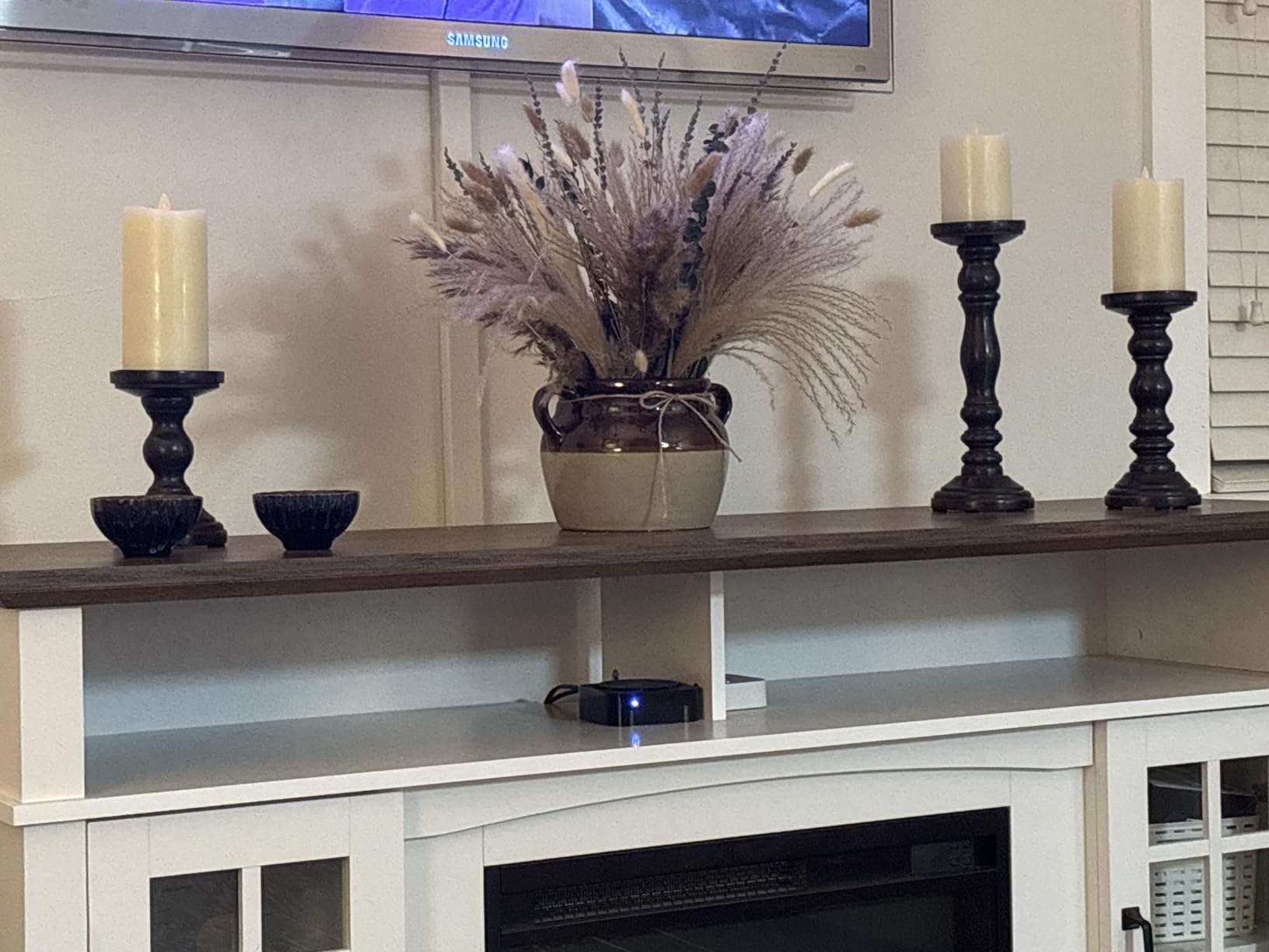 Wooden Pillar Candle Holder, Farmhouse Fireplace Mantel Decor, Rustic White customer photo 2