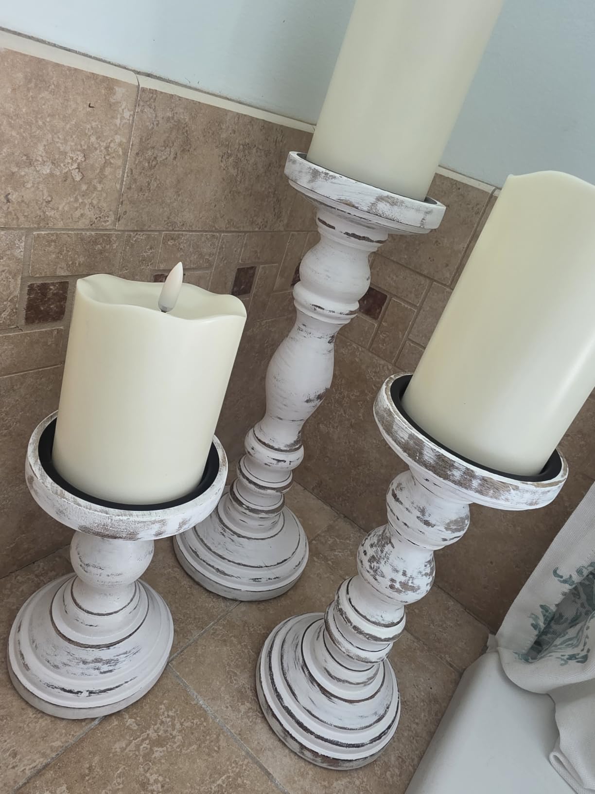 Large Candle Holders for Pillar Candles - Decorative Rustic Centerpiece Pillars Compatible with Battery-Operated Candles - Tall Farmhouse Wooden Candle Holders Pillar - Set of 3 customer photo 1