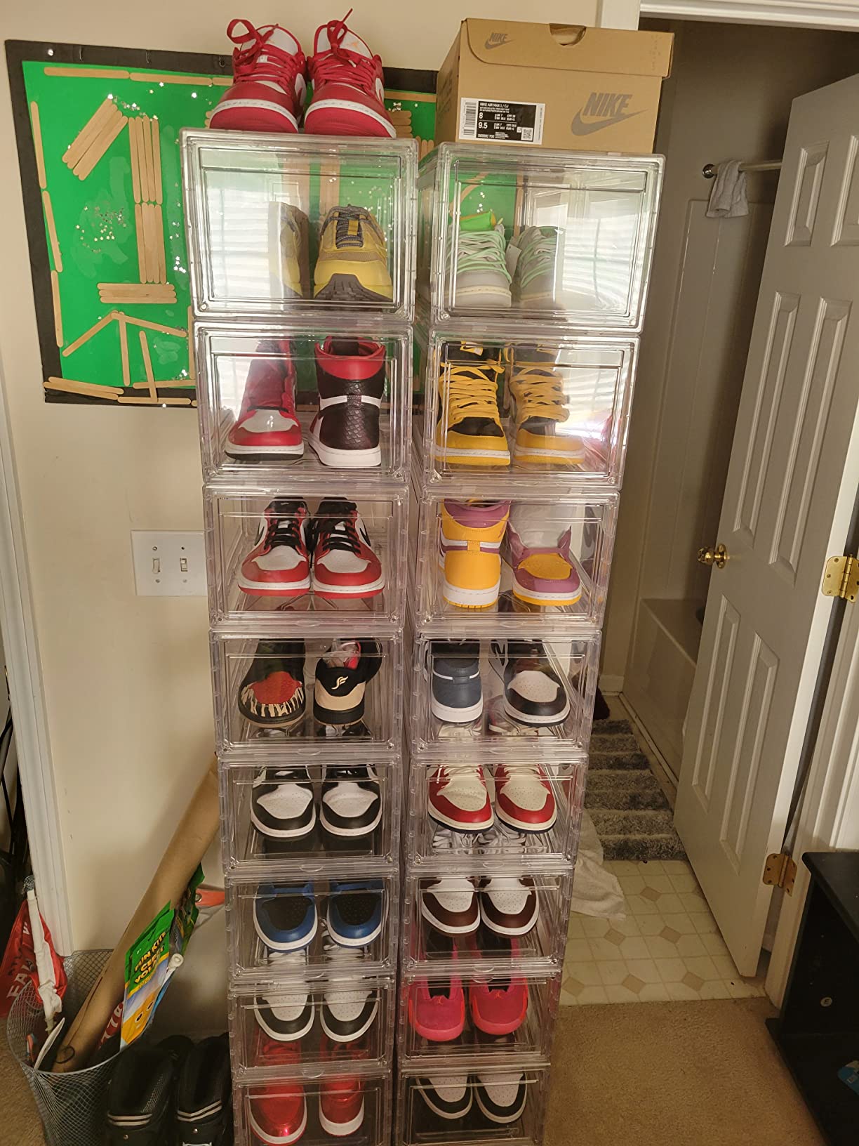 KDOR Shoe Box Clear Plastic Stackable for Sneakers,Closet,Hat. 10 Pack Sneaker Storage Boxes with Magnetic Door, Acrylic Display Case, Strong and Sturdy Fit Shoe Size Up to US 15 customer photo 1