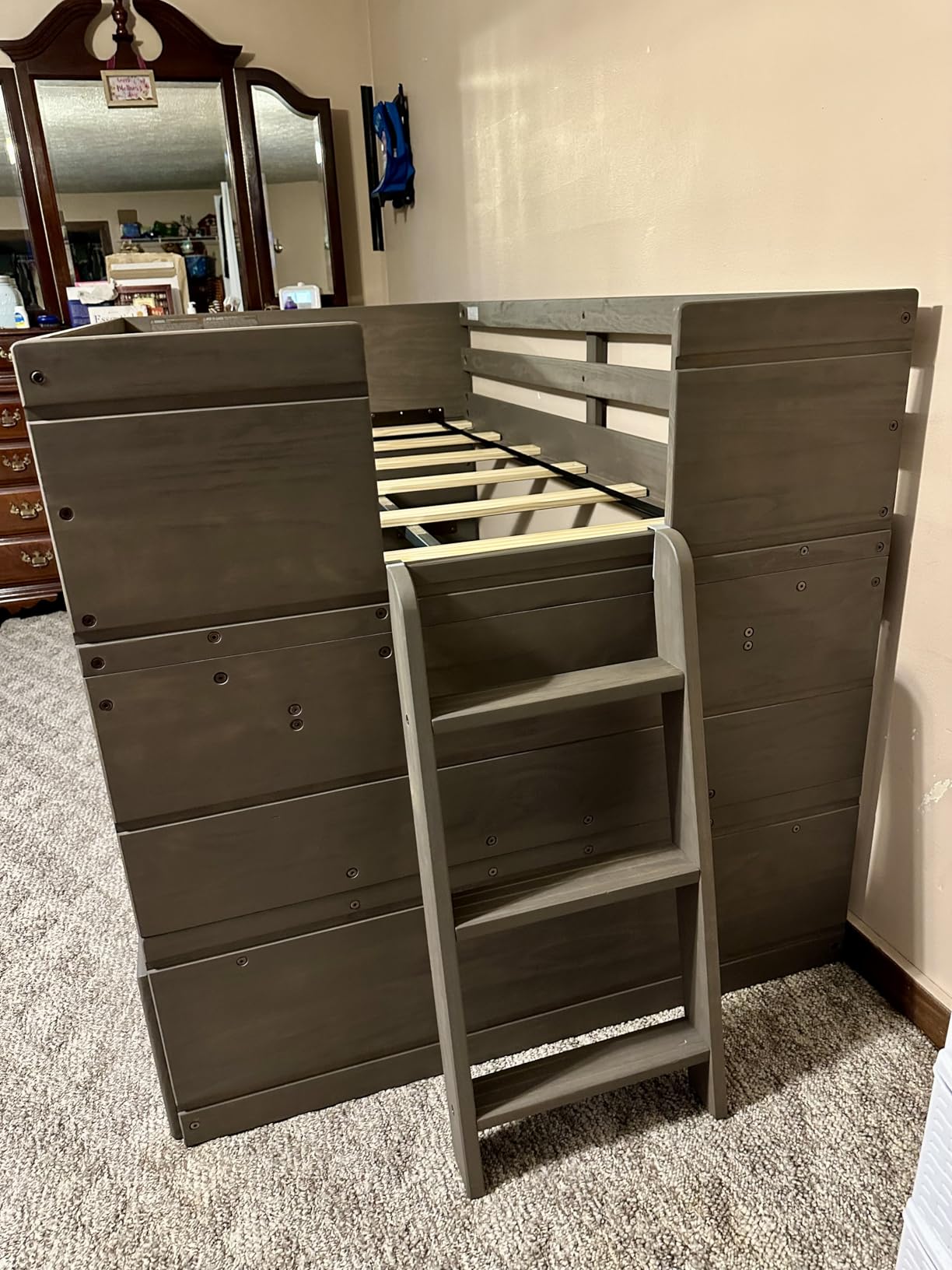 Max & Lily Loft Bed Twin Size, Solid Wood Low Loft Bed with Storage Drawer and Ladder, Modern Farmhouse Loft Bed for Kids, Driftwood | Metal-On-Metal Bolt Connections, Space-Saving Marvel, Non-Toxic Finish, Easy Assembly, Solid Wood, Guardrails customer photo 2