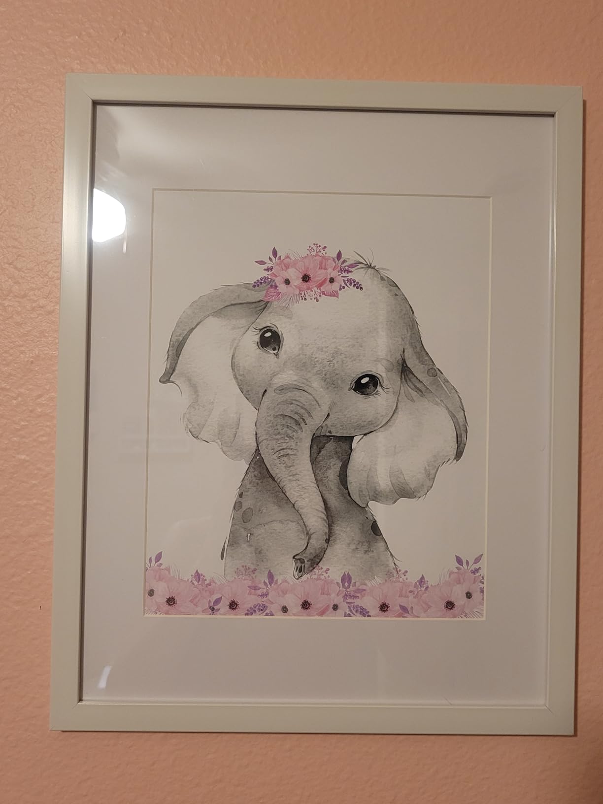 Safari Animals Baby Girls Nursery Set of 3 Unframed Wall Art Prints, Gray Baby Animals with Pink Flowers, Child Bedroom Nursery Decor Posters, Giraffe Elephant Lion (8x10) customer photo 2