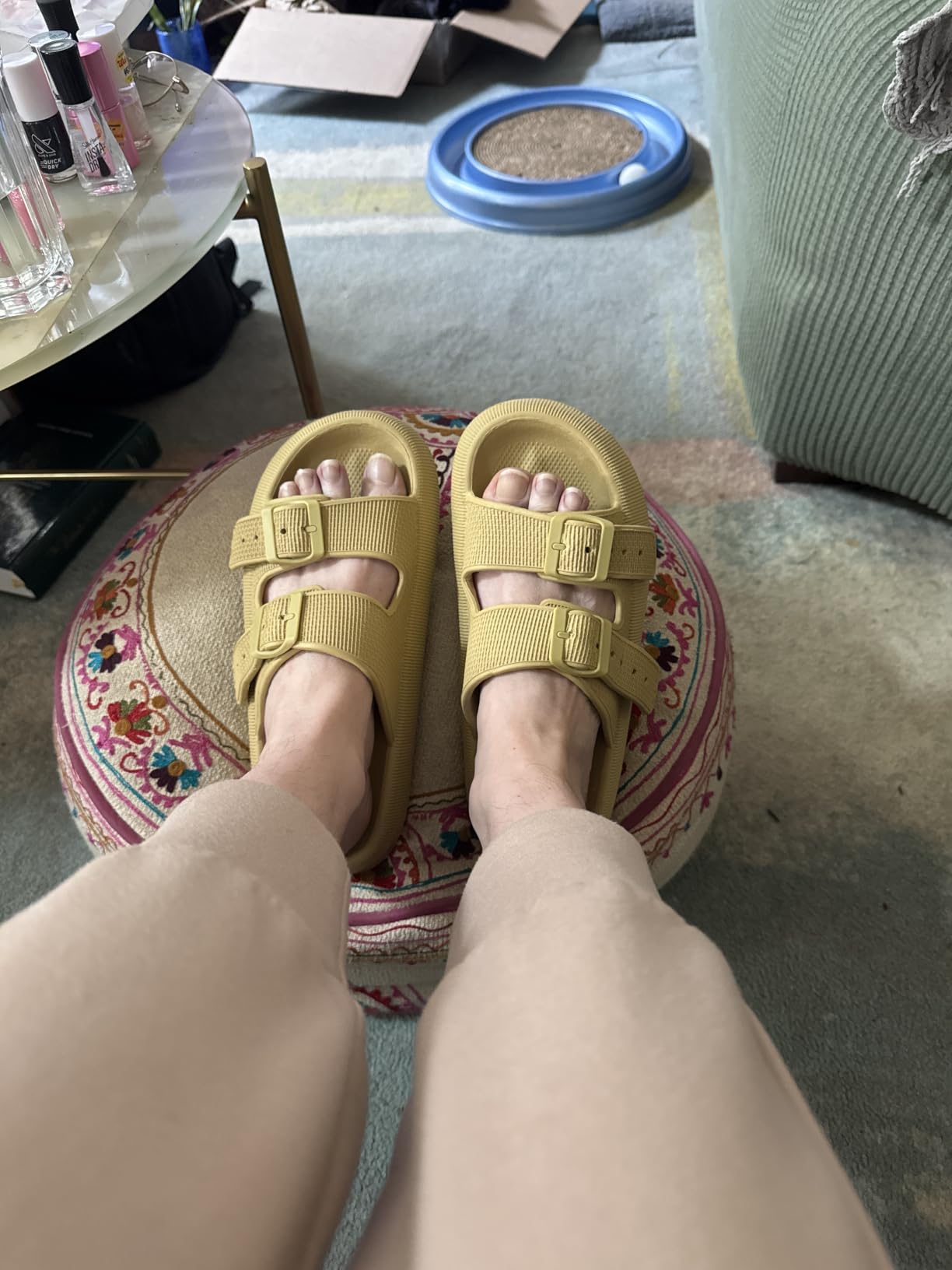 CUSHIONAIRE Fame Pillow Recovery Sandals for Women, Adjustable Double Buckle Waterproof EVA Cloud Slides for Women customer photo 1
