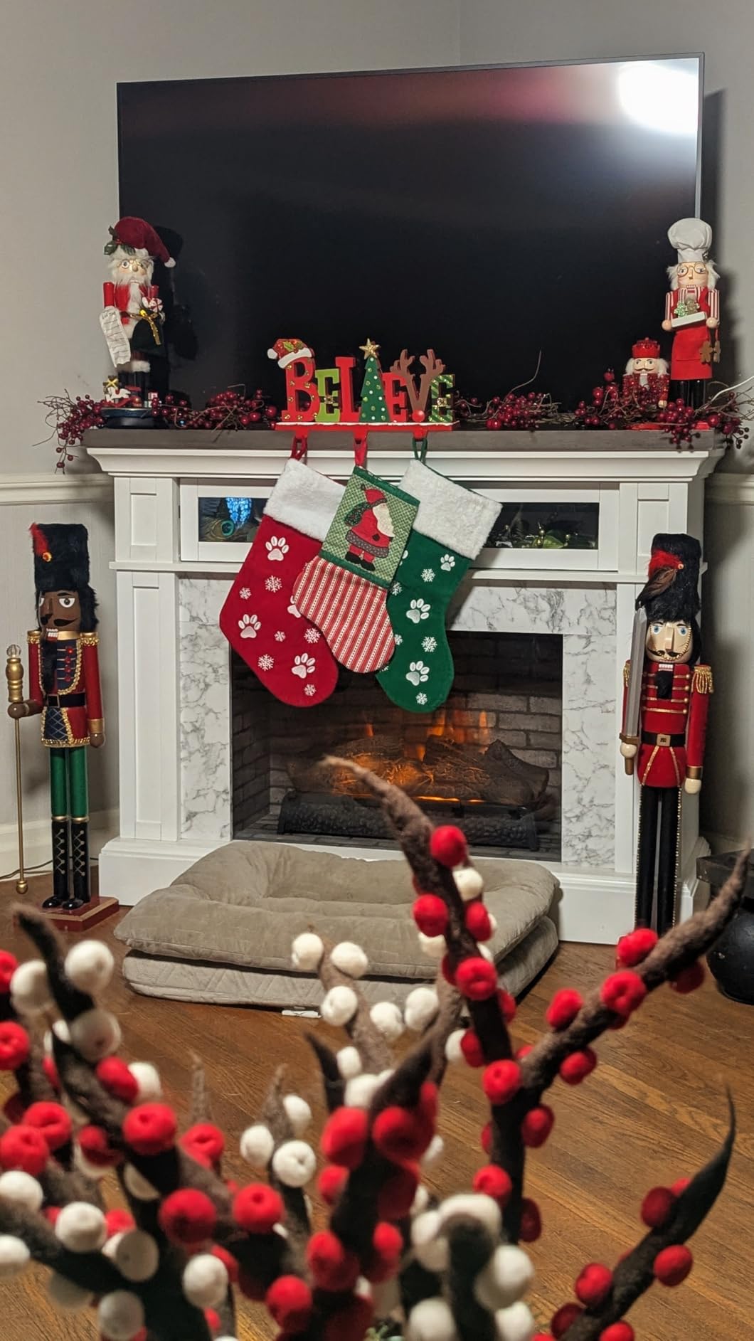 Christmas Stockings, 18 inches Christmas Stockings, Burlap with Large Plush Cuff Stockings, for Family Holiday Xmas Party Decorations (Red-Gold Glitter Deer) customer photo 2