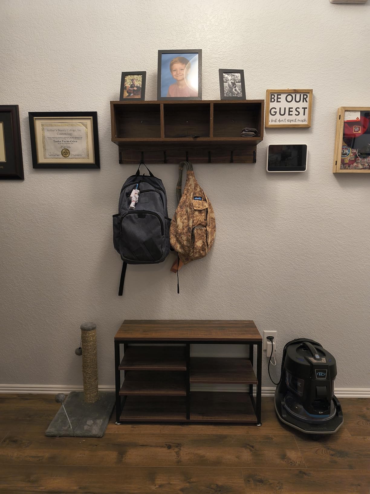 Tribesigns Industrial Shoe Rack Bench with Coat Rack Set with Hall Tree, 3 Storage Cubbies, 7 Hooks for Entryway, Hallway, 5-in-1 Design, Rustic Brown customer photo 2