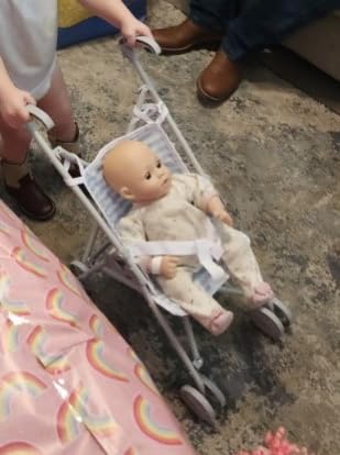 JC Toys Boutique | Folding Umbrella Doll Stroller for Children 2 Years Plus, Blue Stripes and Soft Embroidery | Sturdy Metal Frame | Pretend Play with Dolls up to 18” Long | Seat Belt customer photo 2
