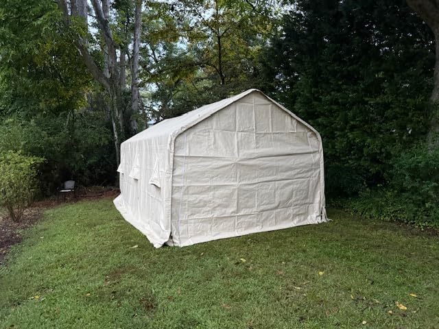 ADVANCE OUTDOOR 8x14 ft Steel Metal Peak Roof Portable Garage Shelter Storage Shed Carport for Motorcycle, Bike or Garden Tools with 2 Roll up Doors & Vents, Gray customer photo 2