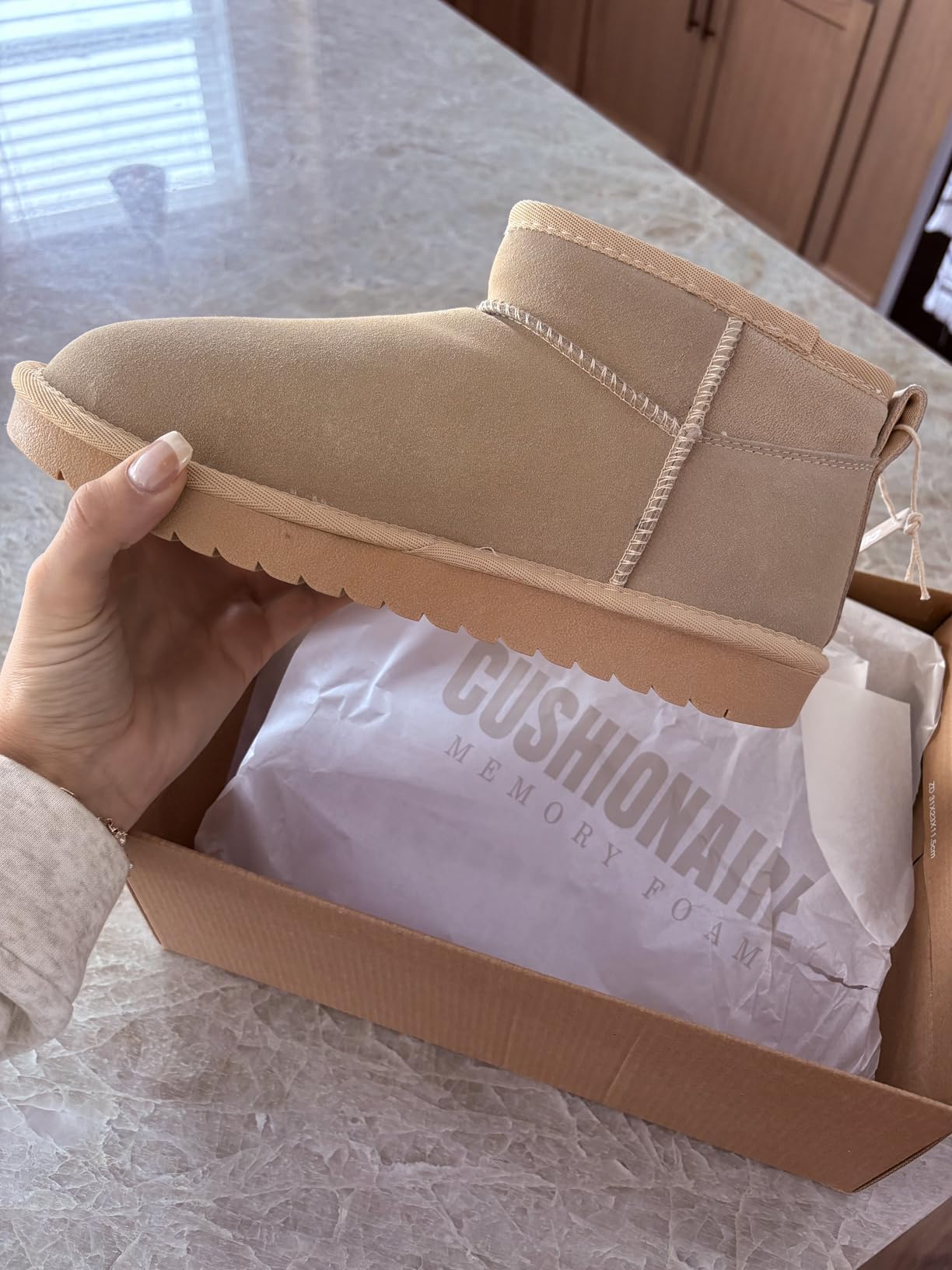 CUSHIONAIRE Hip-3 Genuine Suede Leather Ankle Boots for Women – Pull On Cozy Faux Fur Boots Womens Shoes with Comfortable Memory Foam customer photo 1