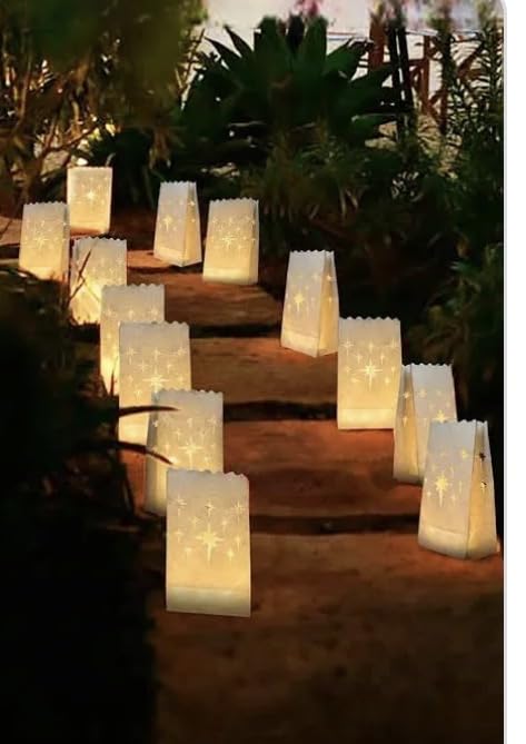 Stmarry White Paper Luminary Bags - 50-Pack Candle Lantern Bags, Fire-Retardant, Star Luminaries for Christmas, Weddings, Birthday Party Valentine's Day Decoration, 5.9 x 10 x 3.5 Inches customer photo 2