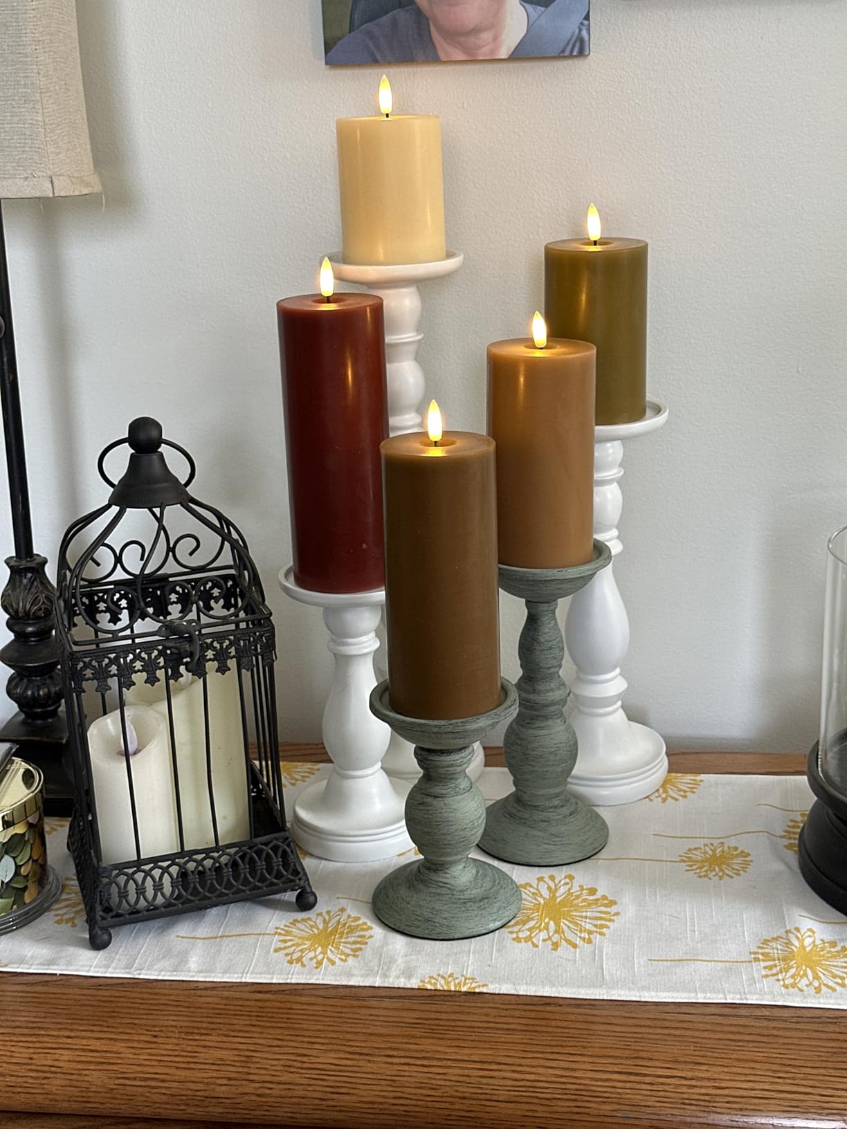 Sziqiqi Pillar Candles Holders for Table Centerpiece, Set of 2, Sage Green customer photo 2