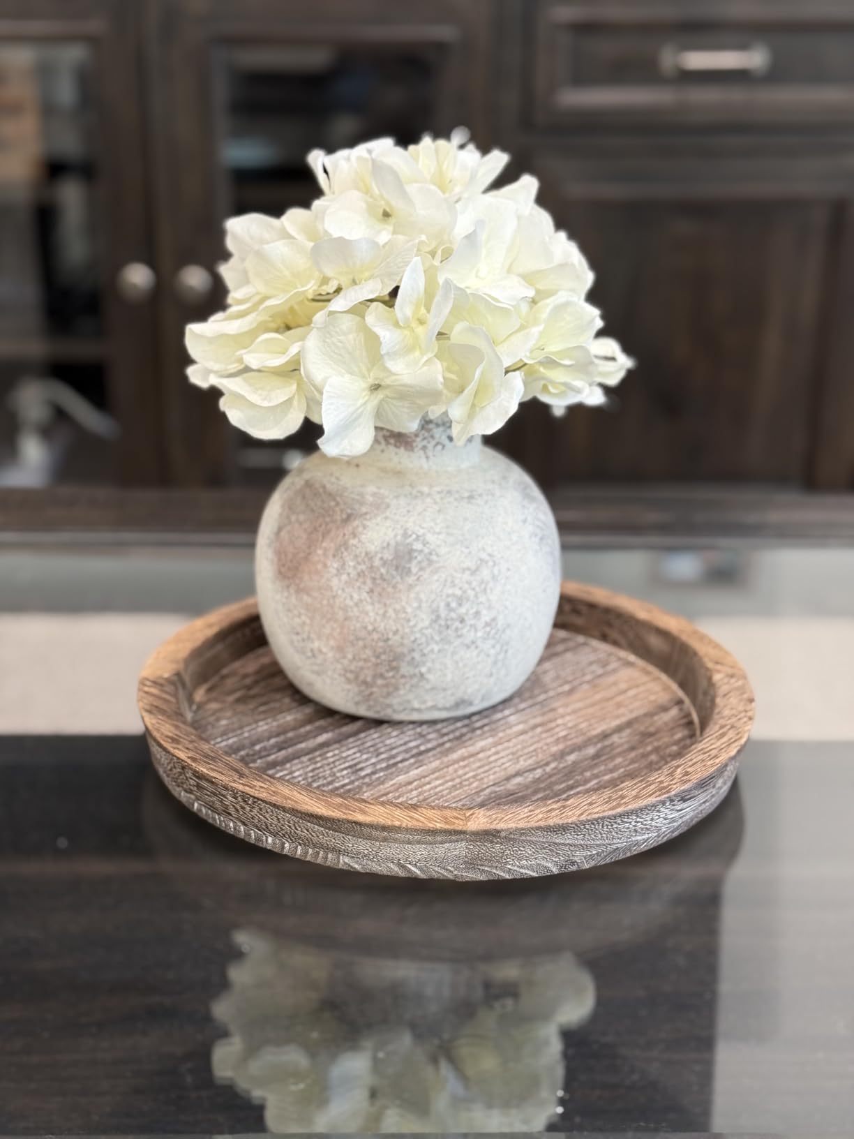 Hanobe Wooden Tray for Coffee Table, Decorative Round Candle Holder Plate customer photo 1
