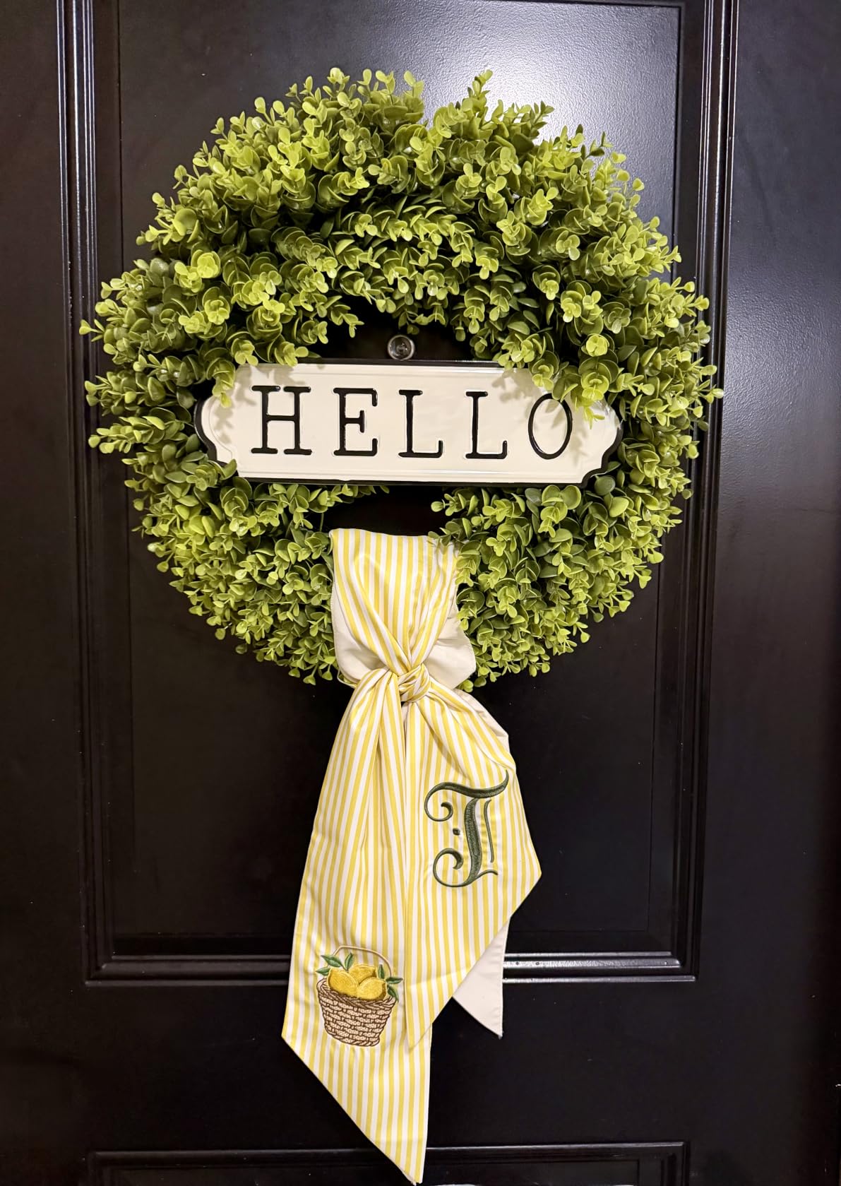 DDHS Large Boxwood Wreath Front Door 24'' Artificial Spring Wreaths for Front Door Farmhouse Wedding Green Year Round Indoor Outdoor for Summer Wreath st Patrick's Day Decoration -(Hello Sign) customer photo 1