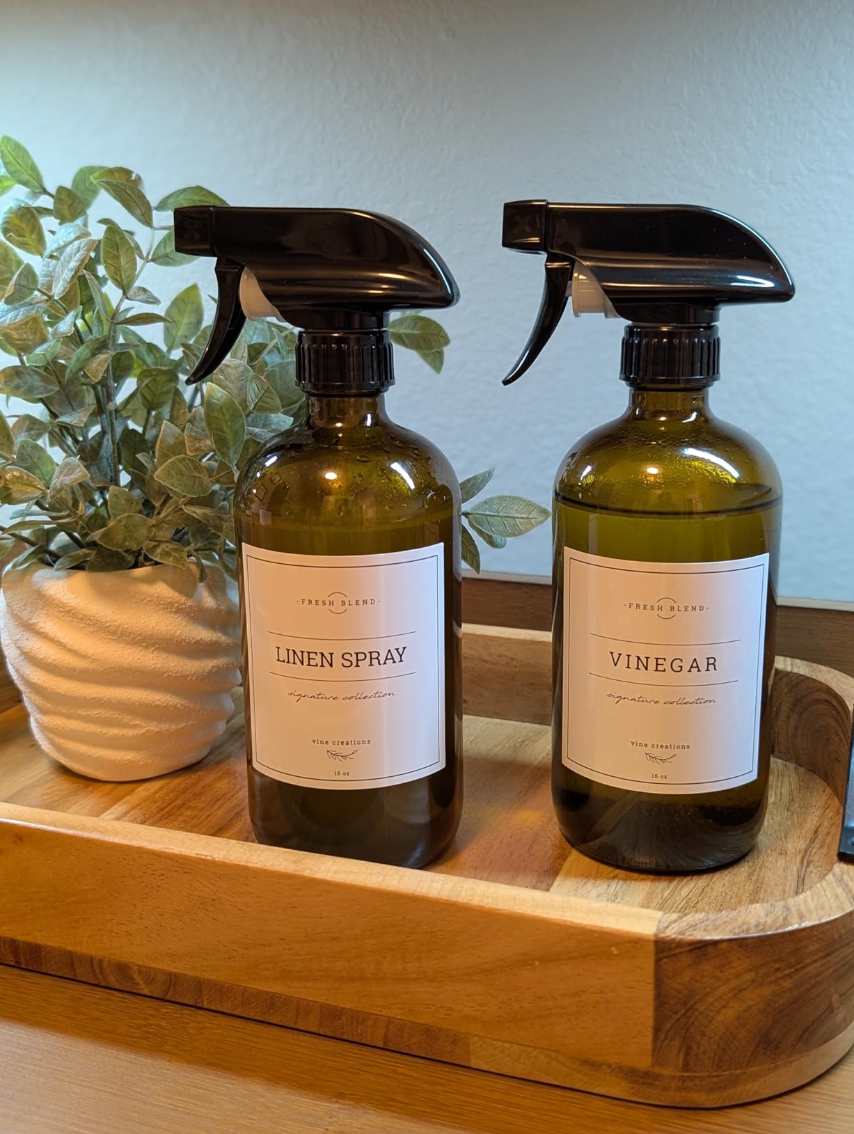 Vine Creations Amber Glass Spray Bottles, 2 Pack Glass Refillable Bottles for Cleaning solutions, 16 oz Spray Bottle for Cleaning, Mister Spray Bottle, Amber Spray Bottles with Waterproof Labels customer photo 1