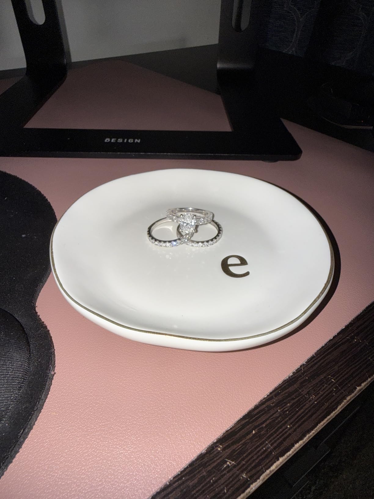 COLLECTIVE HOME Ceramic Jewelry Tray, Trinket Dish, Gifts for Women (M) | Mother's Day, Birthday, Christmas, Engagement Gifts, Vanity, Nightstand Decor, Embossed Gold Monogram Ring Dish with Gift Box customer photo 2