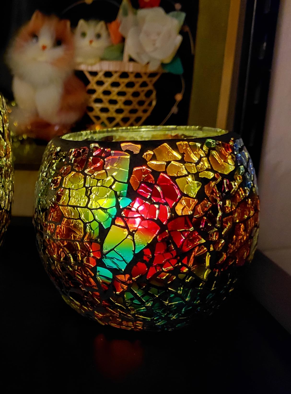 Rancco Glass Votive Candle Holder for Tealight, 6 Set Romantic Stained Mosaic Tealight Candle Holders, Handmade Cracked Aromatherapy Candle Lamp for Valentine, Party, Christmas Table Centerpiece Decor customer photo 2