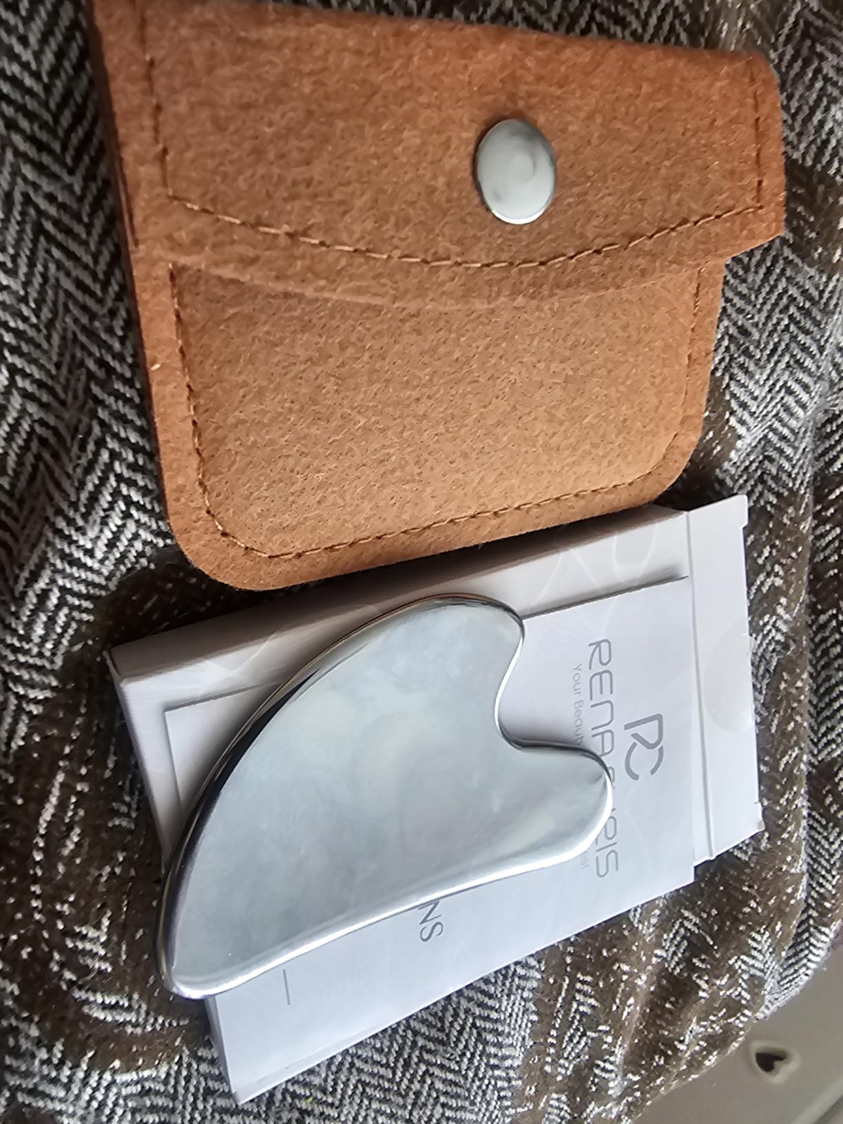 Rena Chris Gua Sha Facial Tools, Stainless Steel Guasha Tool - Silver | Face Massage Tool for Jawline Sculpting, Puffiness Reducing, Gua Sha Double Chin Reducer, Skin Care Gift for Women customer photo 2