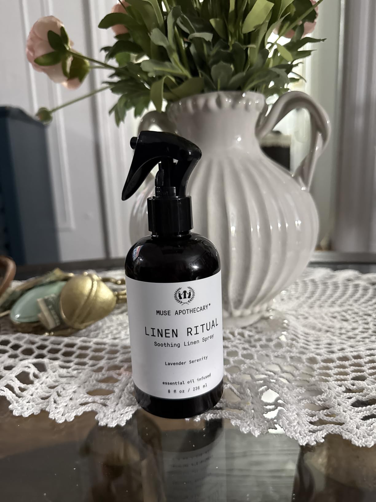 Muse Apothecary Linen Ritual - Aromatic, Soothing, and Relaxing Linen Mist, Laundry and Fabric Spray - Infused with Aromatherapy Essential Oils - 8 oz, Amber Cashmere customer photo 1