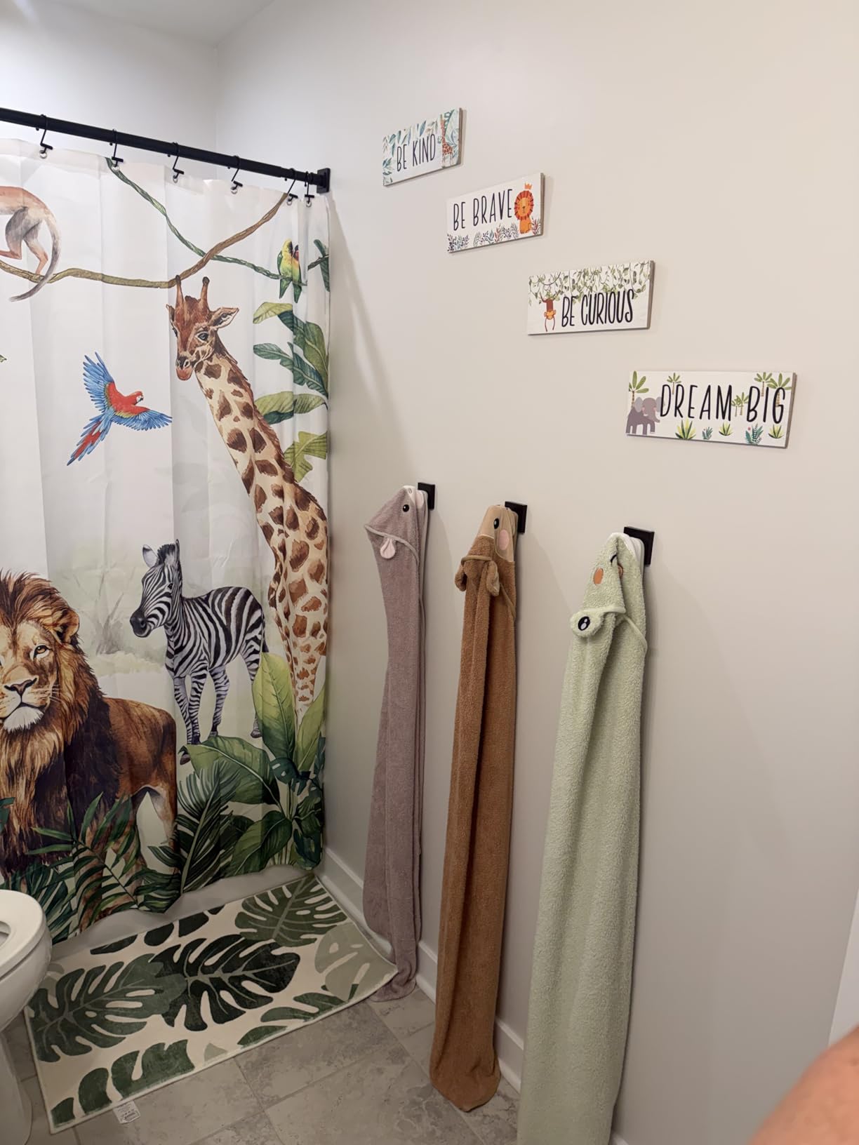 4 Pieces Woodland Nursery Decor Safari wall art Be kind brave curious Cute Jungle Animal Nursery Decor for Bedroom living room home 11x 3.9 Inches(Lively Animals,White Background) customer photo 2
