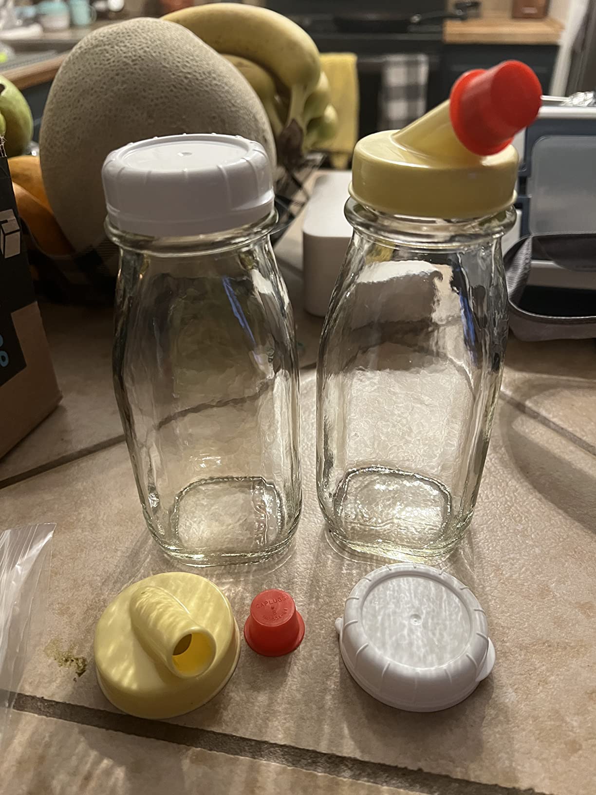 kitchentoolz Glass Creamer Bottle 12 Oz Square Glass Milk Bottle with Lids - Milk Container for Refrigerator - 12 Ounce Milk Bottle with Lid and Pour Spout customer photo 1