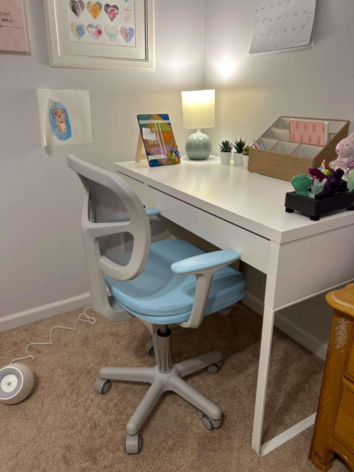 Costzon Kids Desk Chair, Adjustable Children Study Computer Chair with Arms & Wheels, Student Swivel Rolling Task Chair, Ergonomic Kids Office Chair for Boys Girls Age 4-12, Home Bedroom School, Blue customer photo 2