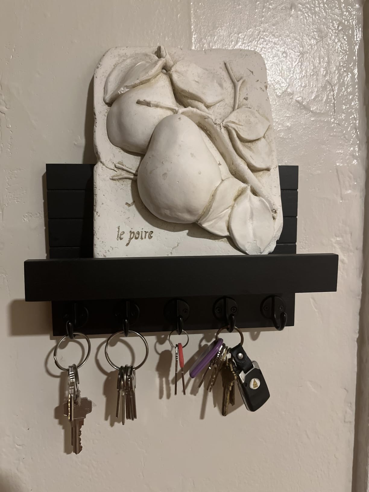 Lwenki Key Holder for Wall, Decorative Key and Mail Holder with Shelf Has Large Key Hooks for Bags, Coats – Paulownia Wood Key Hanger with Mounting Hardware (9.8”W x 6.7”H x 4.2”D) (Brown) customer photo 1