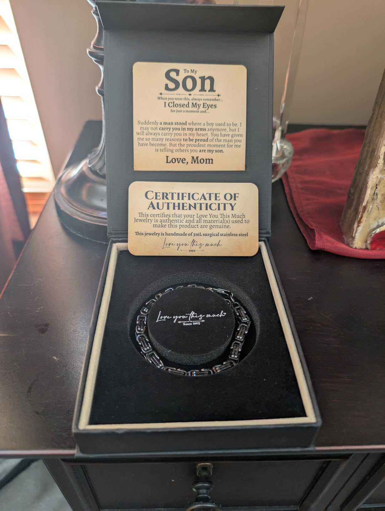 Sentimental Cuban Stainless Steel Bracelet - Mom to Son Gift for Birthday, Unique Present customer photo 1