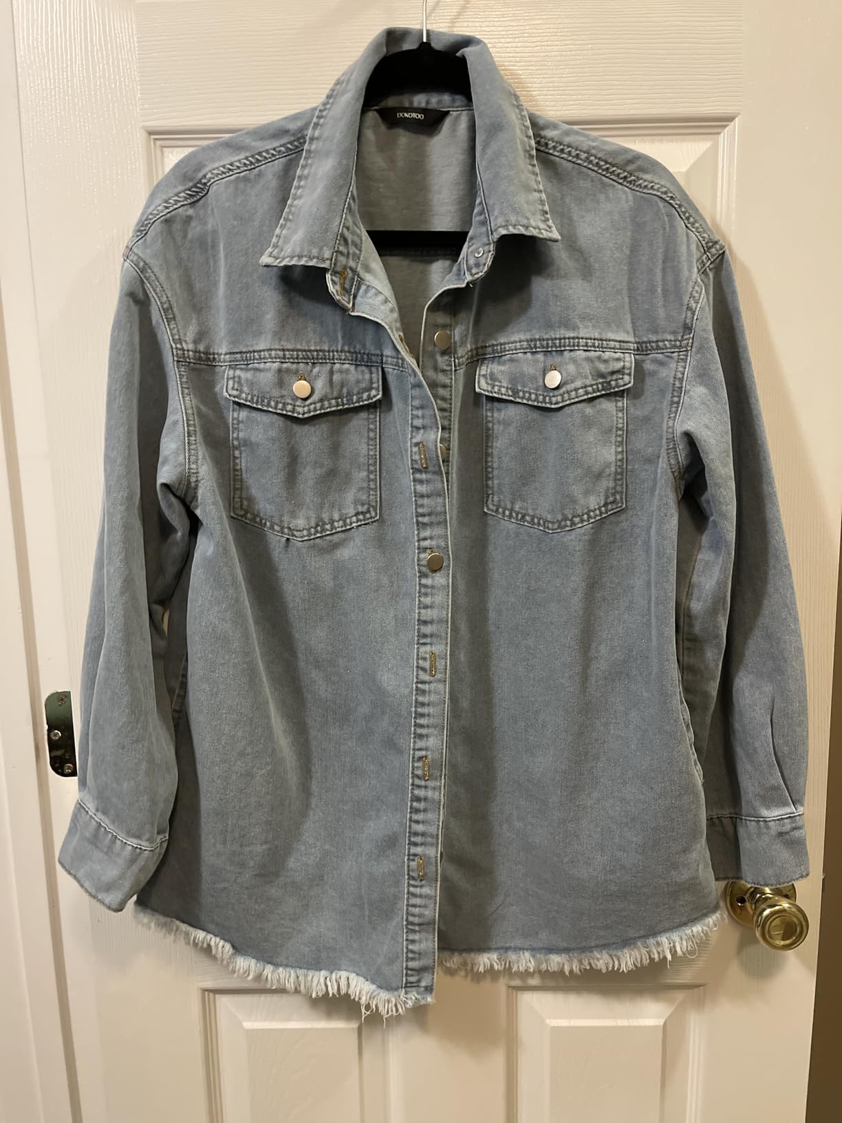 Dokotoo Womens Button Down Oversized Distressed Boyfriend Jean Jacket customer photo 2