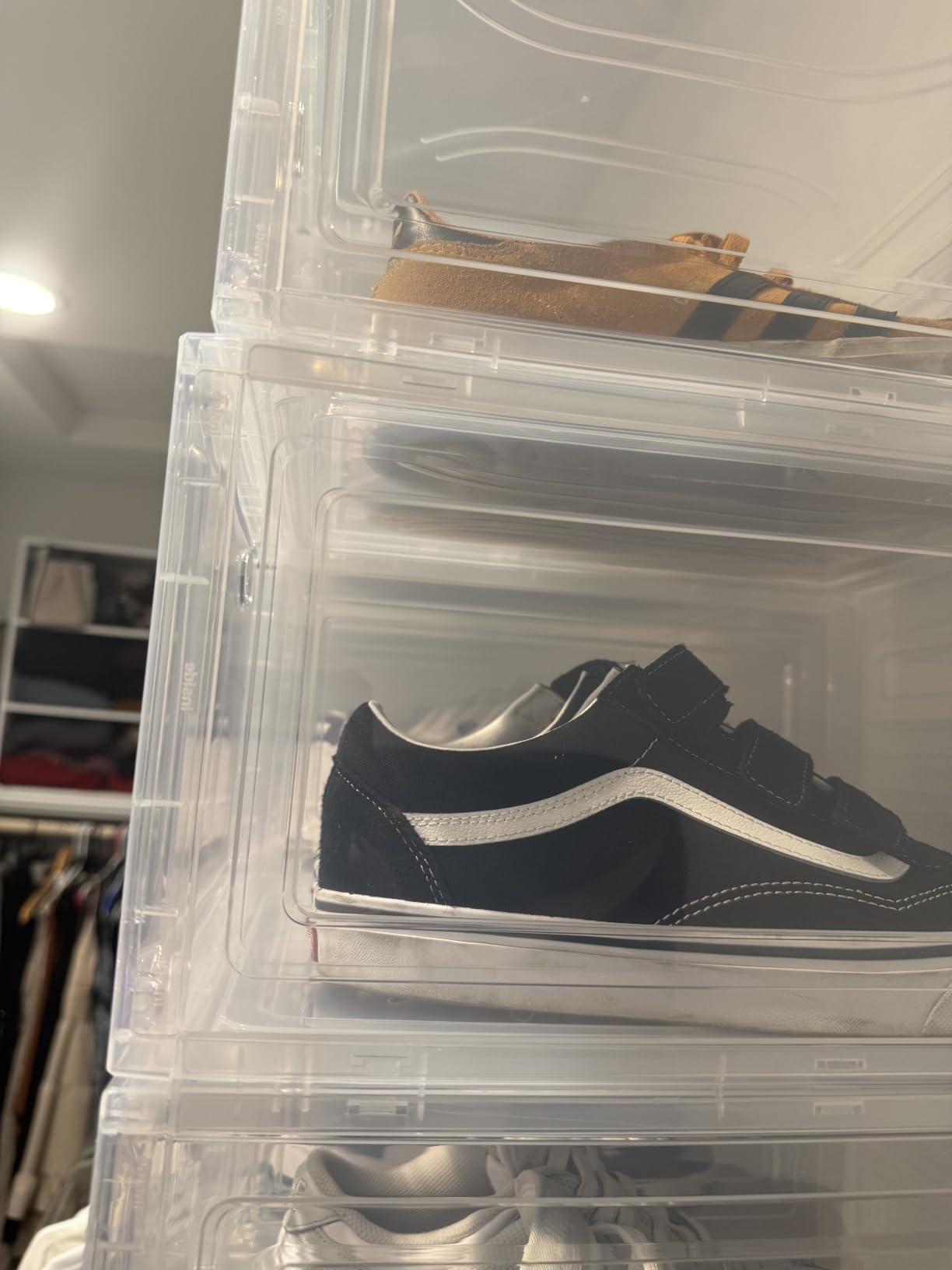 Sturdy Clear Shoe Organizer with Magnetic Door, Stackable Shoe Storage Box customer photo 1