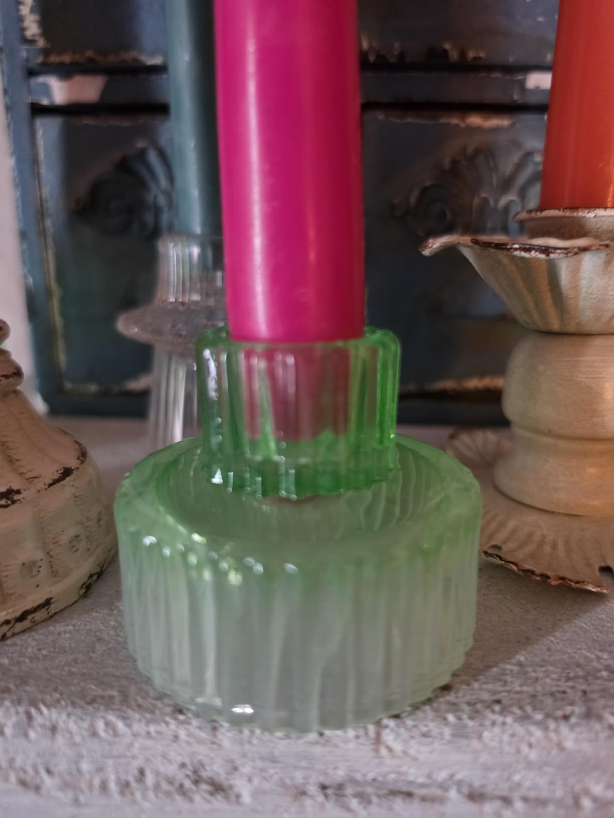 Vixdonos Taper Glass Candlestick Holders Tealight Candle Holders for Table Centerpieces, Wedding Decor and Dinner Party (3 Pcs, Green) customer photo 2