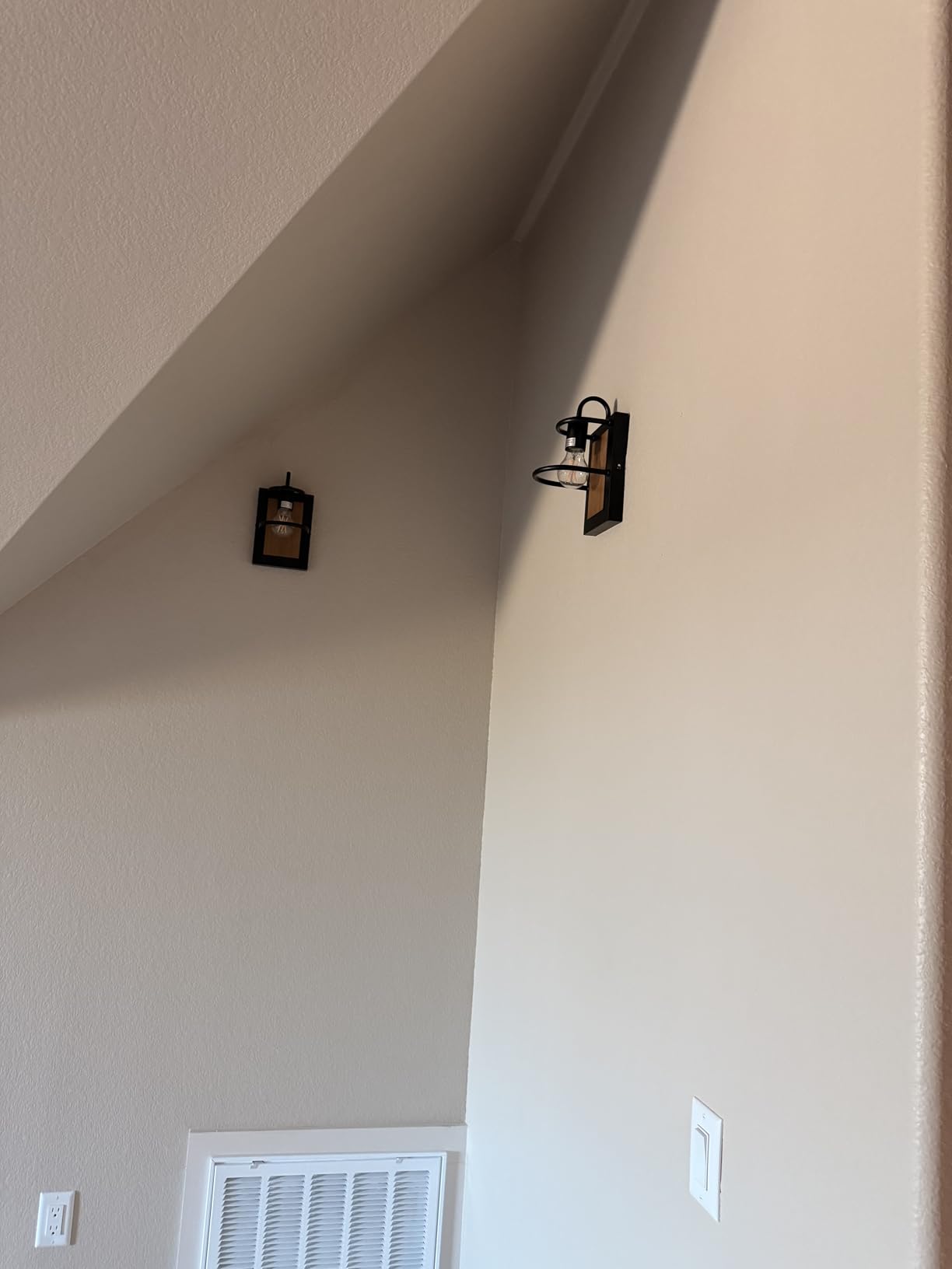 Farmhouse Wall Sconces Lamp Set of Two,Modern Industrial Wall Sconces Lighting Indoor with E26 Base Faux-Wood Color Matte Black Finish,Vintage Wall Mount Light Fixture for Bedroom Living Room Stairway customer photo 1