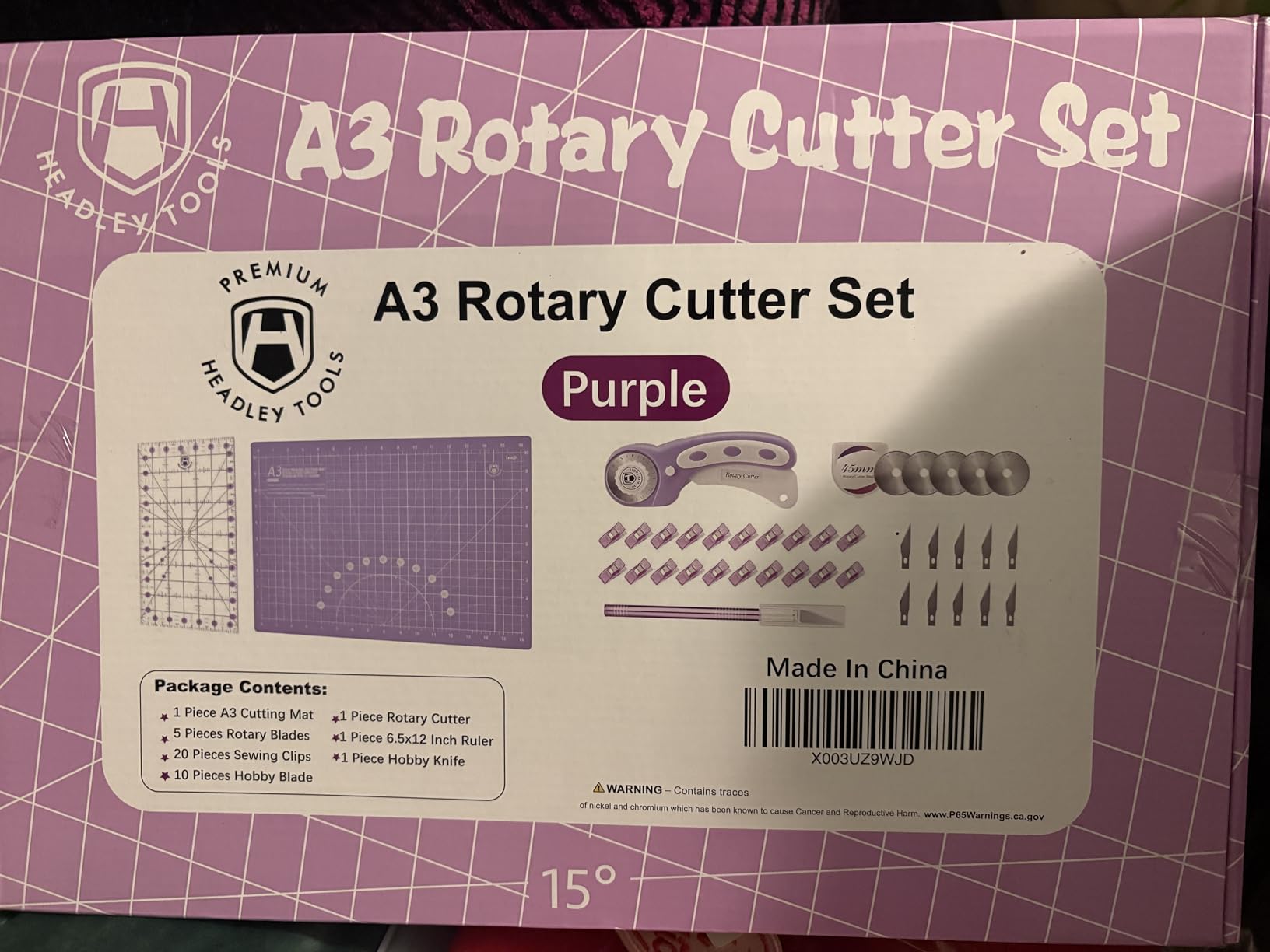 Headley Tools Rotary Cutter Set - 45mm Fabric Cutter, 5 Extra Rotary Blades, A3 Cutting Mat, Quilting Ruler and Sewing Clips, Craft Knife Set, Ideal for Crafting, Sewing, Patchworking,Turquoise customer photo 2