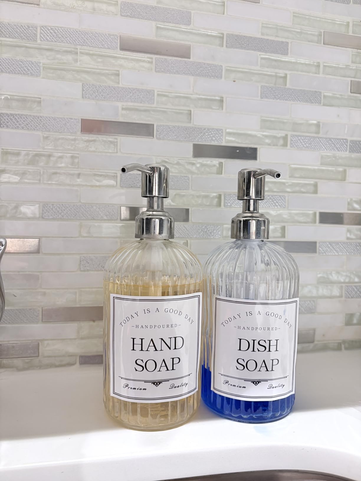 JASAI 2PACK 18 Oz Glass Soap Dispenser with Rust Proof Stainless Steel Pump customer photo 2