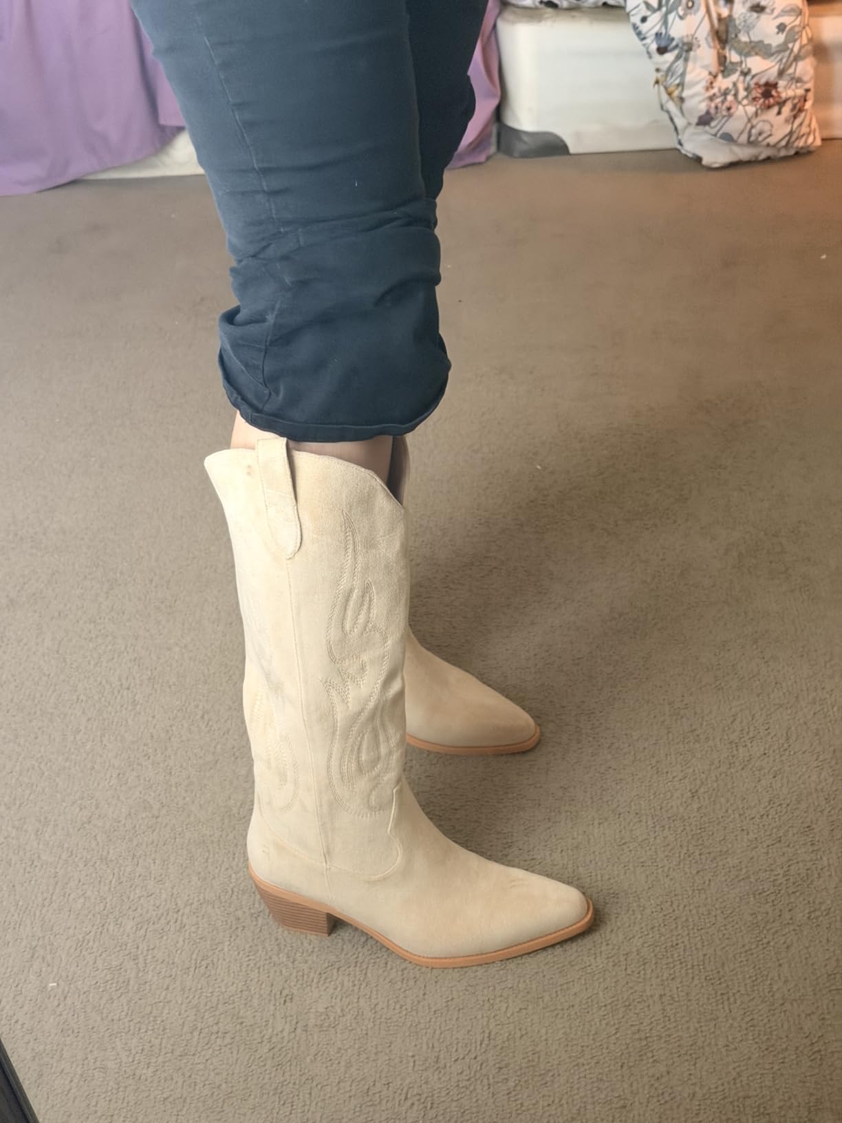 Pasuot Western Cowboy Boots for Women - Knee High Wide Calf Cowgirl Boots, Slip On Pointed Toe Chunky Heel Fashion Retro Classic Pull On Tall Boot for ladies Party concert customer photo 1